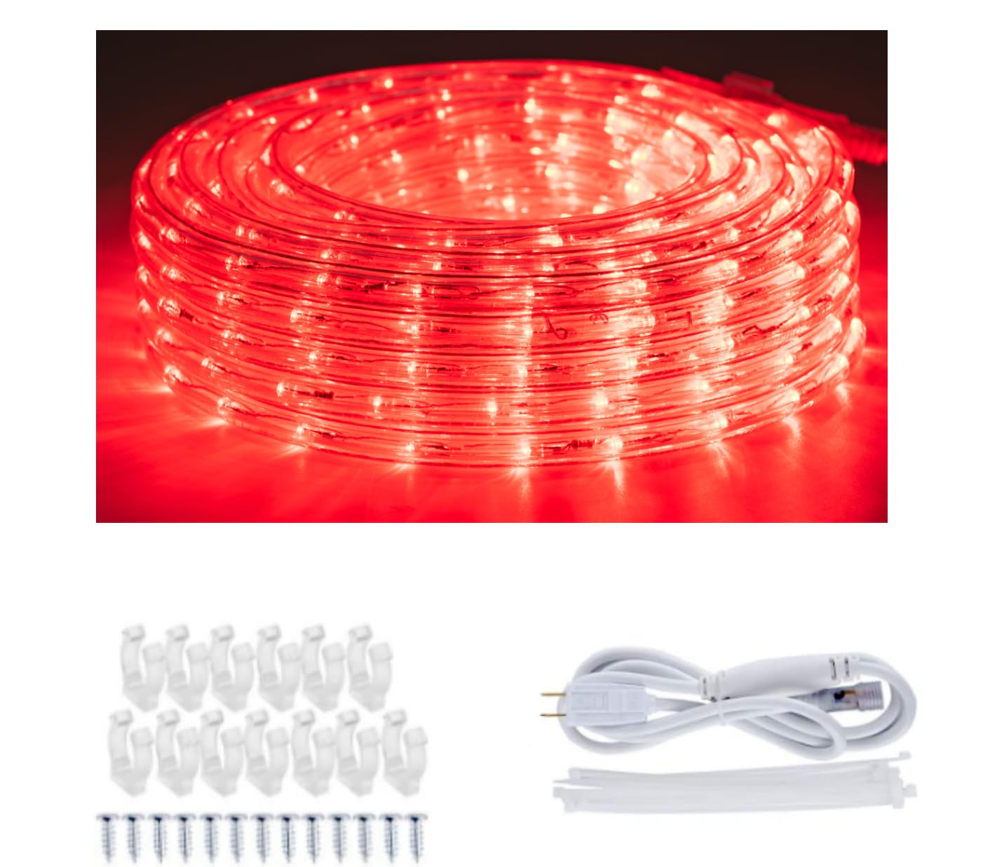 Junwen Red Led Rope Strip Lights, Outdoor, Indoor, 432Leds 40Ft/12M, Waterproof, Outside, Plug In 110V Tube Lighting Connectable Cuttable Flexible Decorative Garden Stairs Balcony Patio