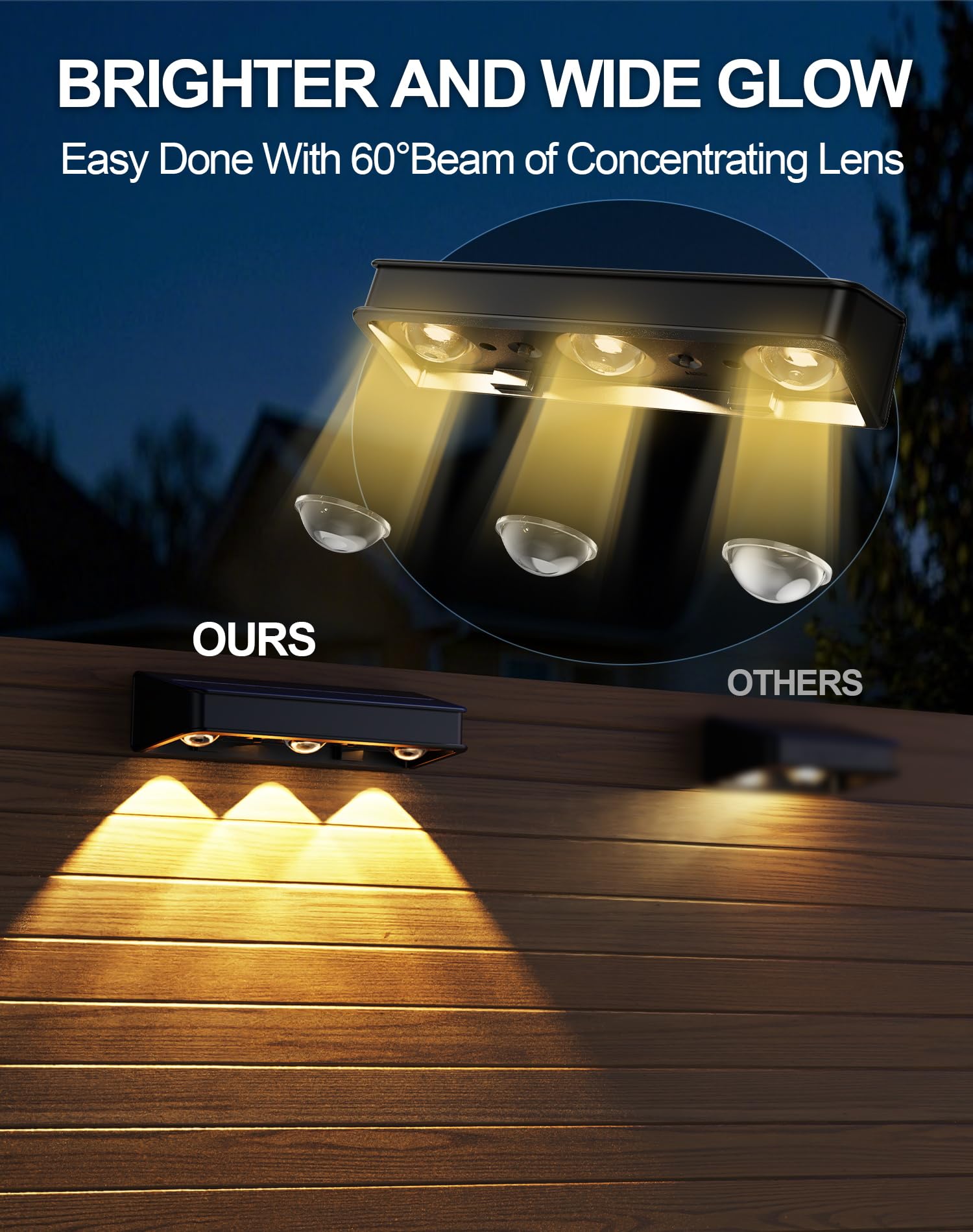 KIALUSH Solar Fence Lights 10 Pack, RGB Color Glow, IP65 Waterproof, Plastic, Model KF04H-3, 3-Light Black