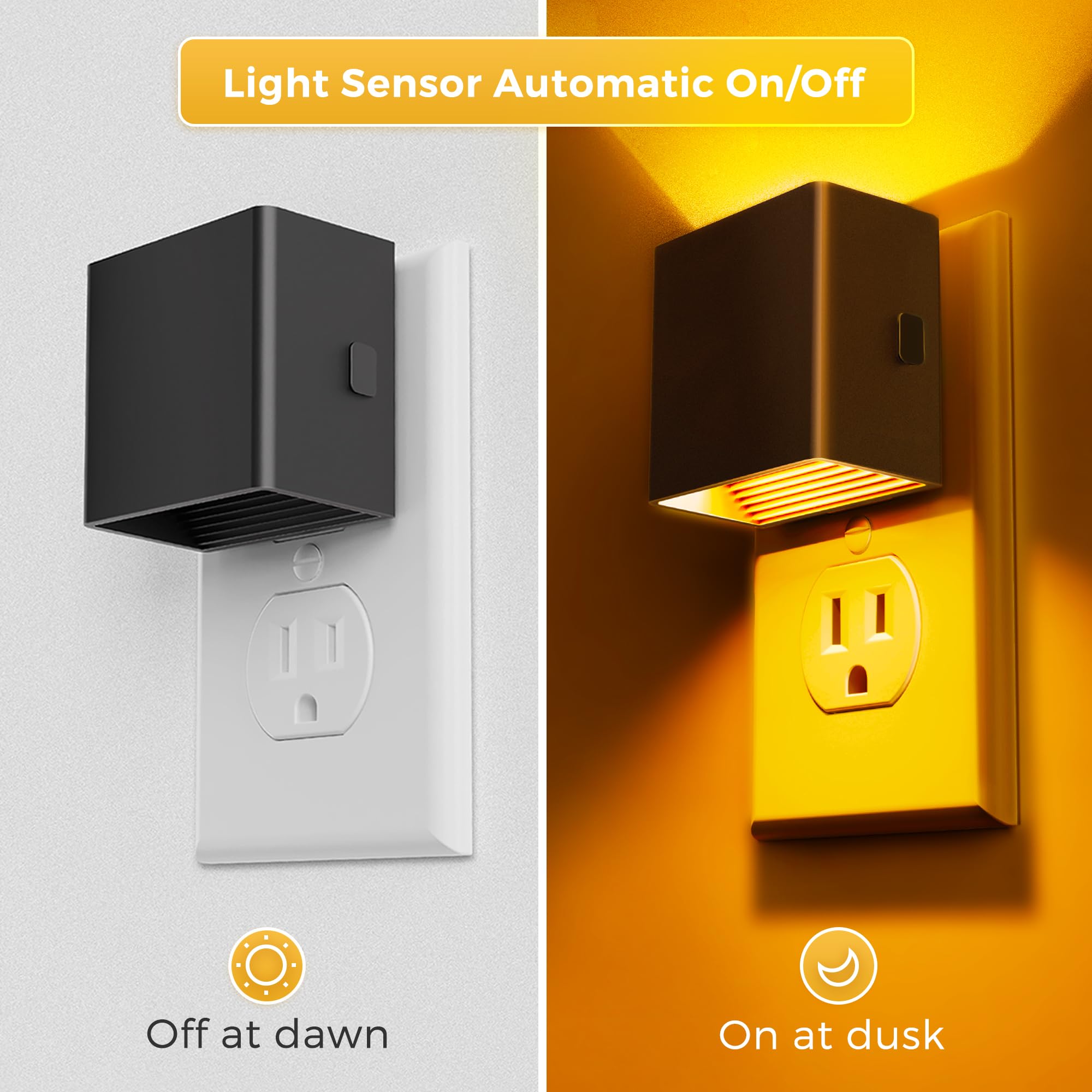 L Lohas Led Night Light,Night Lights Plug Into Wall,[2-Pack]Dimmable Night Light With Light Sensor,1800K Amber Light,Modern Home