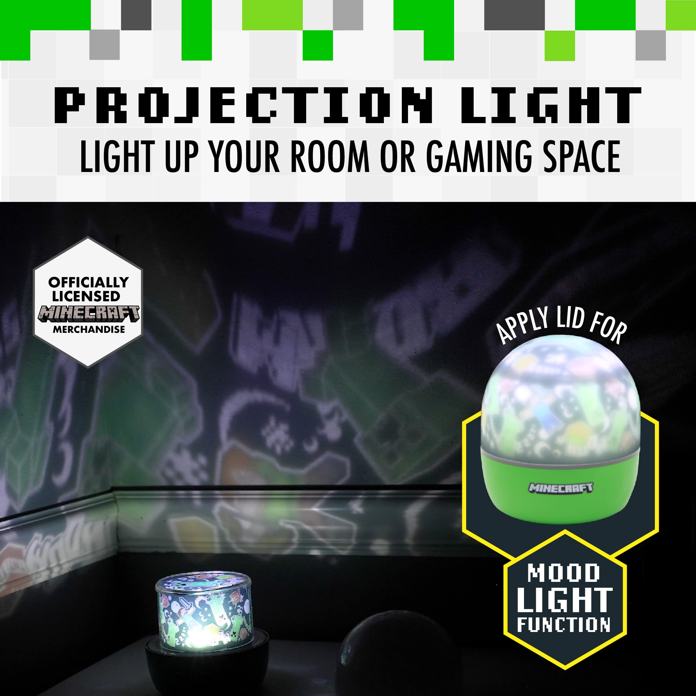 Paladone Minecraft Officially Licensed Creeper & Steve Projector Night Light, Gamer Projection Lamp Accessory, Minecraft Sounds,