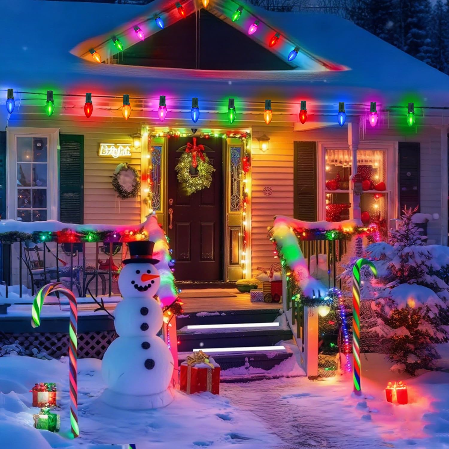 C9 Led Christmas Lights Outdoor Waterproof  25Ft Shatterproof Colored Christmas Lights Led Multicolor C9 Outdoor Christmas Lights For House Christmas Tree Yard Garden Decor  25+1 Led Bulbs  0.6W