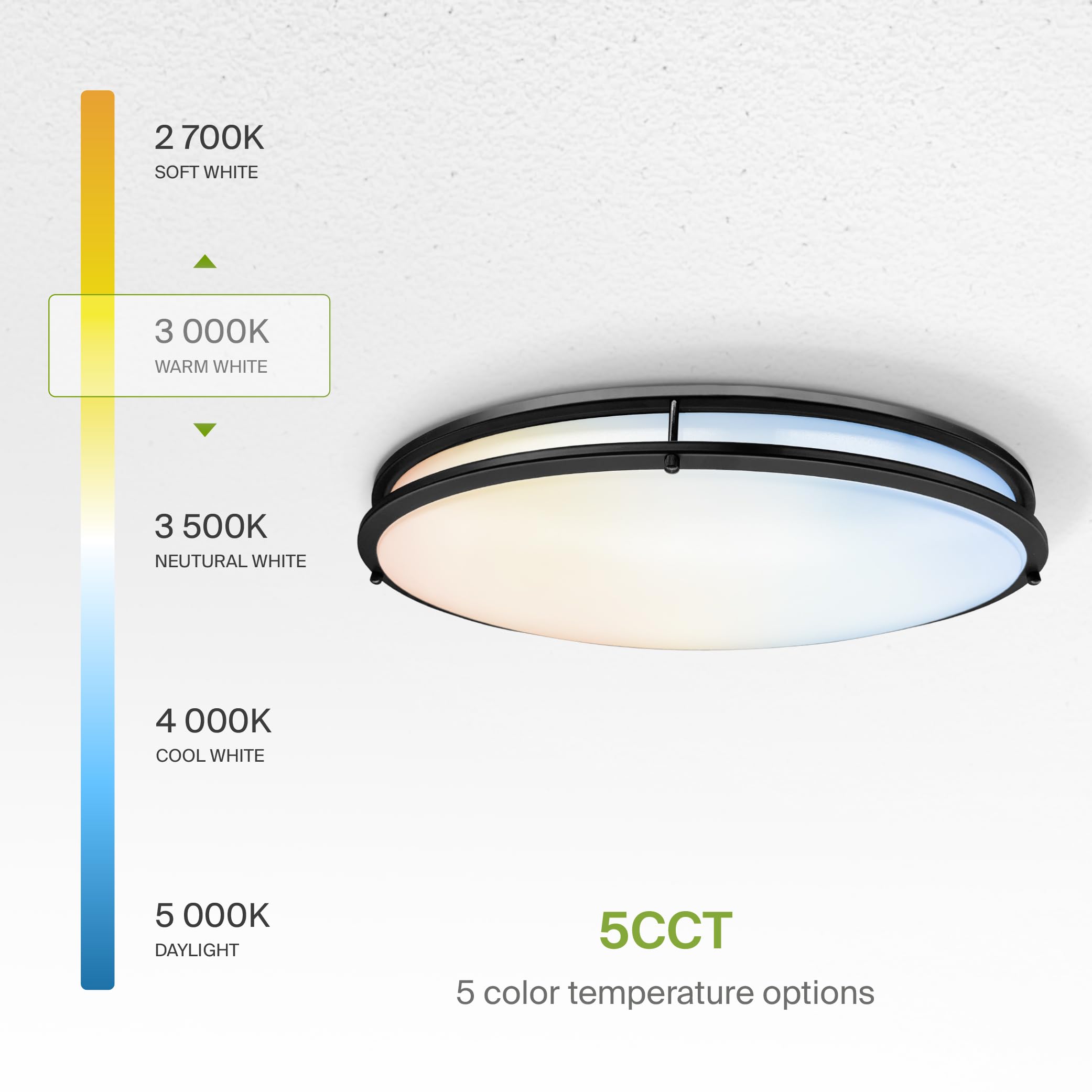 ASD LED Flush Mount Light Fixture, 50W, 3960LM, 5CCT, Dimmable, 32 Inch, Black, Model A-FMOV-32D50BK