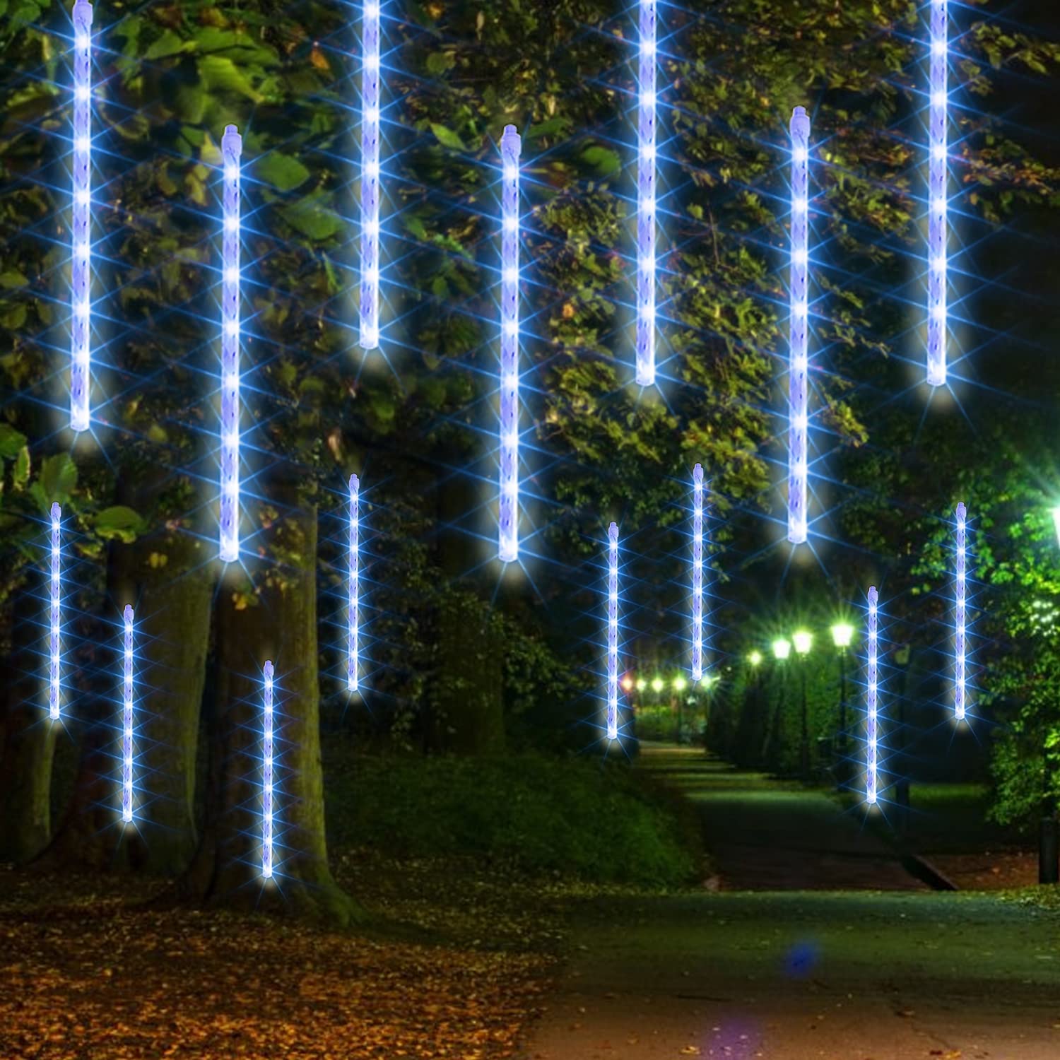 Dazzle Bright Meteor Shower Christmas Lights, 864 Led, Waterproof Blue, 11.8 Inch Tubes, Model Hb-300Coi For Trees & Yards
