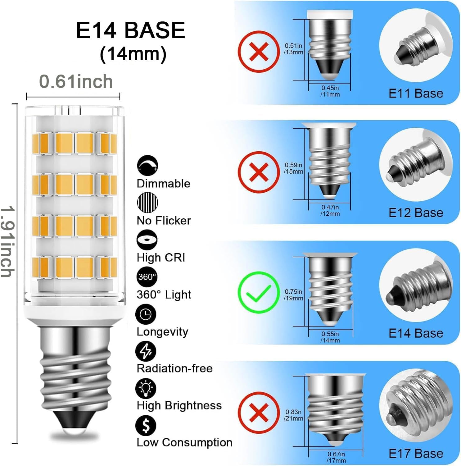 Suiyueshentou E14 LED Bulb, 4W Equivalent to 40W, Dimmable, Warm White 3000K, 400LM, 5-Pack,