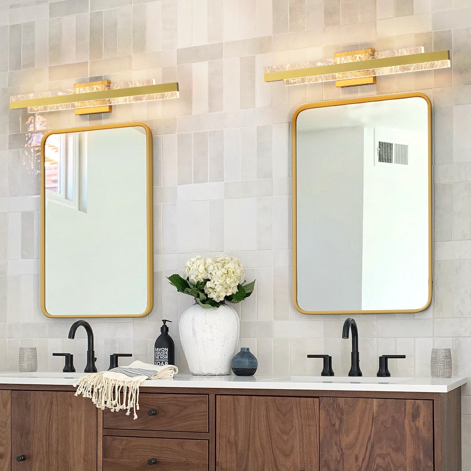 HAHZT Modern Bathroom Vanity Light - 27" Brushed Gold LED Wall Sconce, Dimmable, Model 8075WL, Ideal for Mirrors and Cabinets