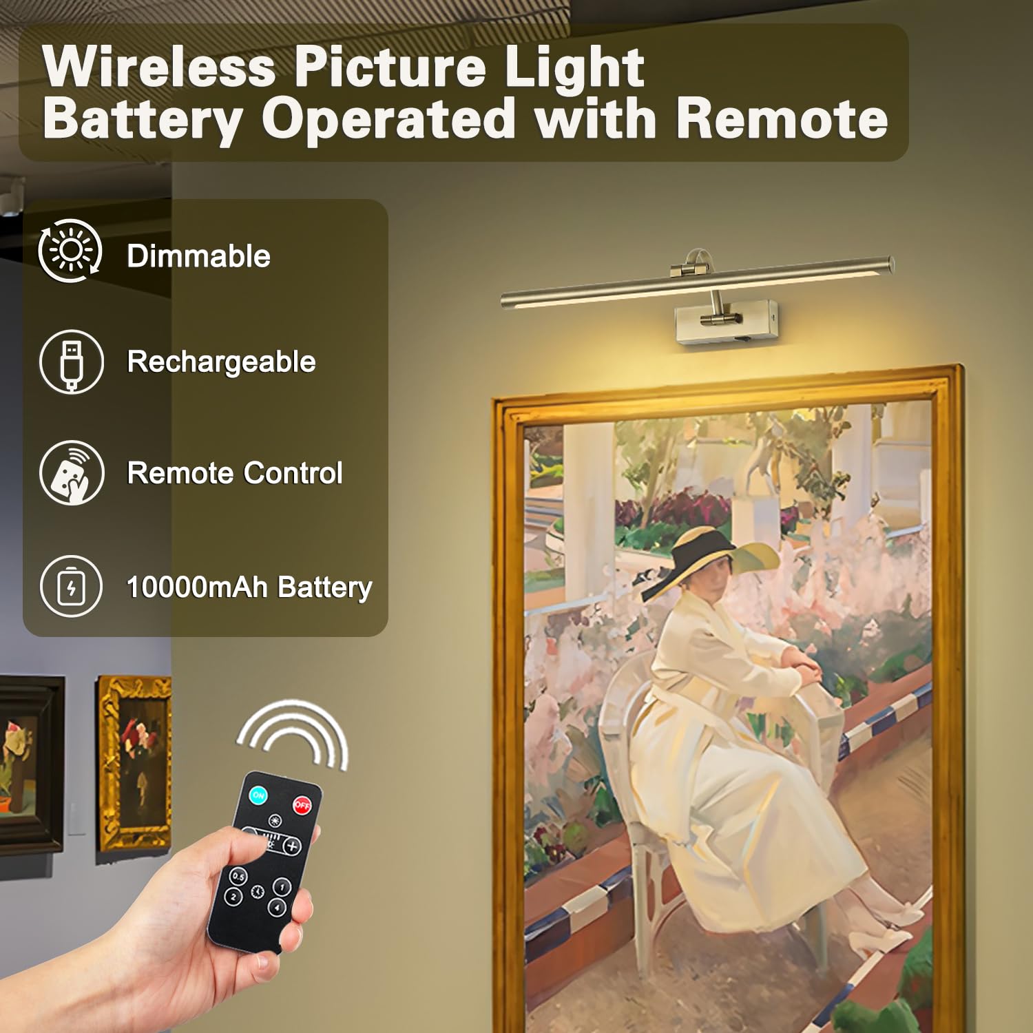 DESOOP Wireless Picture Light with Remote, Timer, 24 Inch, Antique Bronze, Model 7115