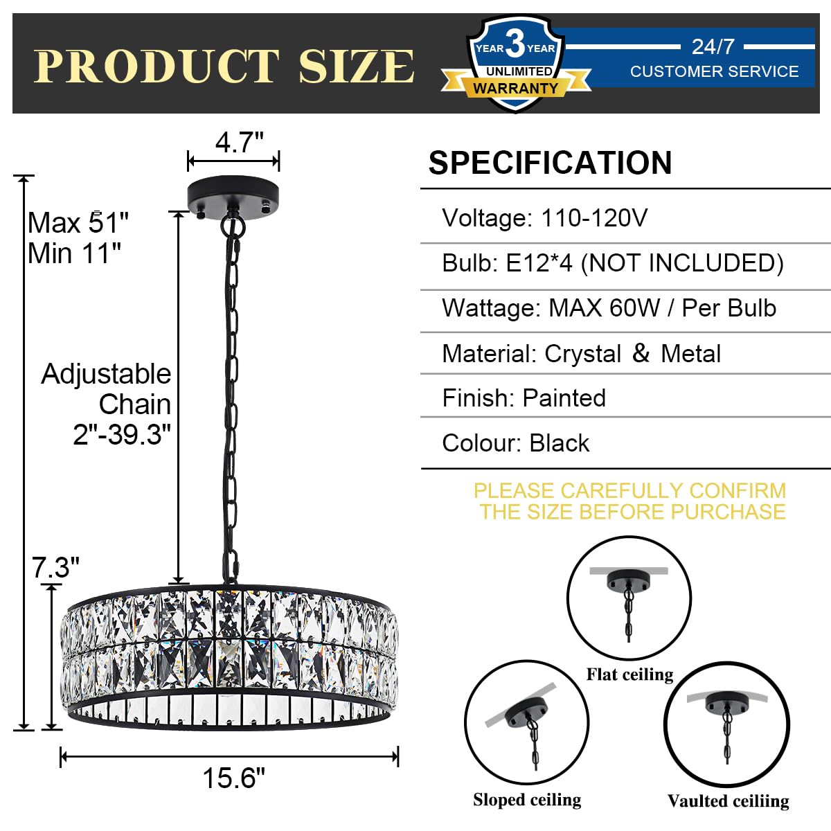 Salaiwei 16    4-Light Modern Crystal Chandeliers Black Dinning Room Light Fixture, Round Pendant Light Kitchen Island Chandelie