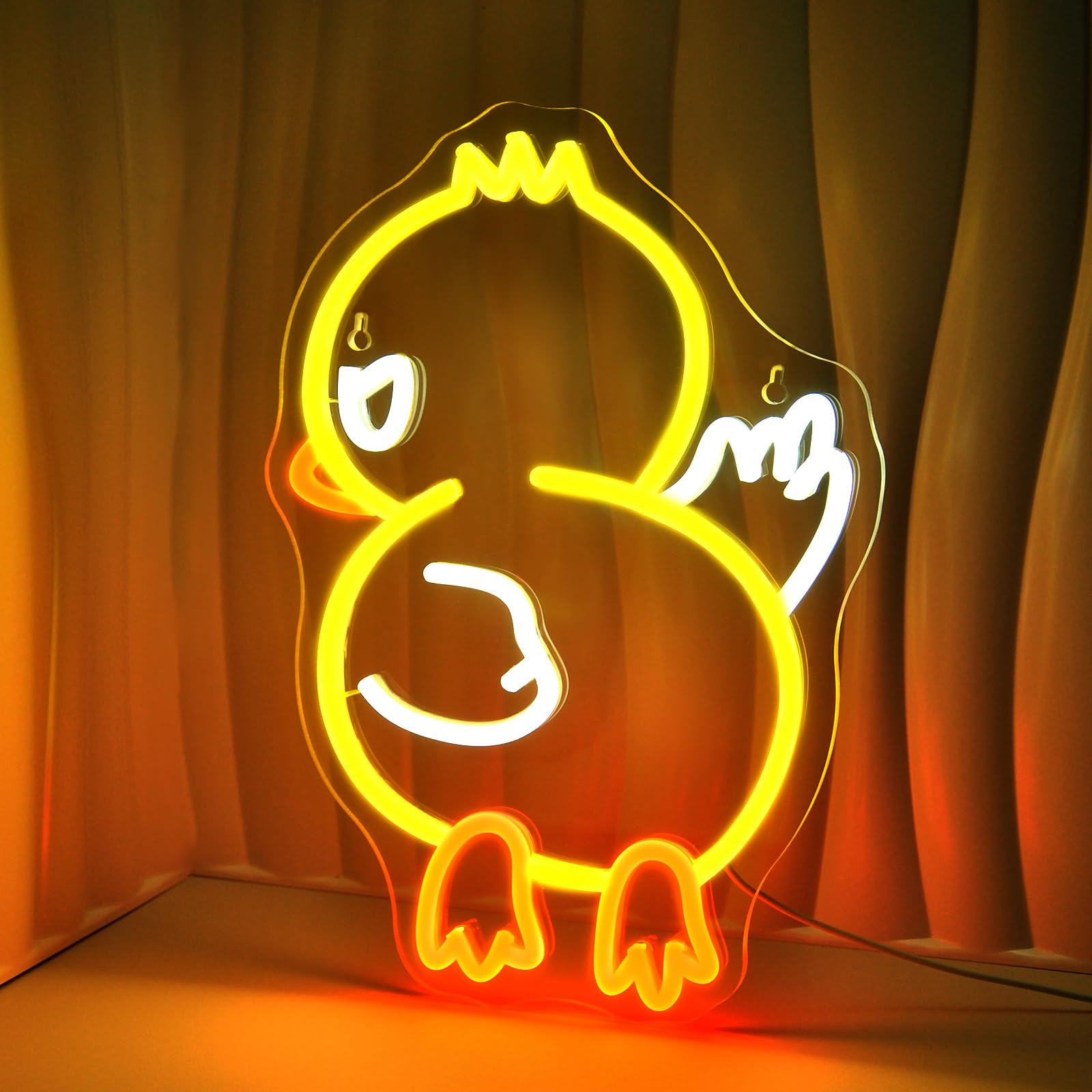 JEDAEMEN LED Neon Sign for Wall Decor, Duck Off, Acrylic, 13.8 x 9.8 inches, USB Powered, Yellow White