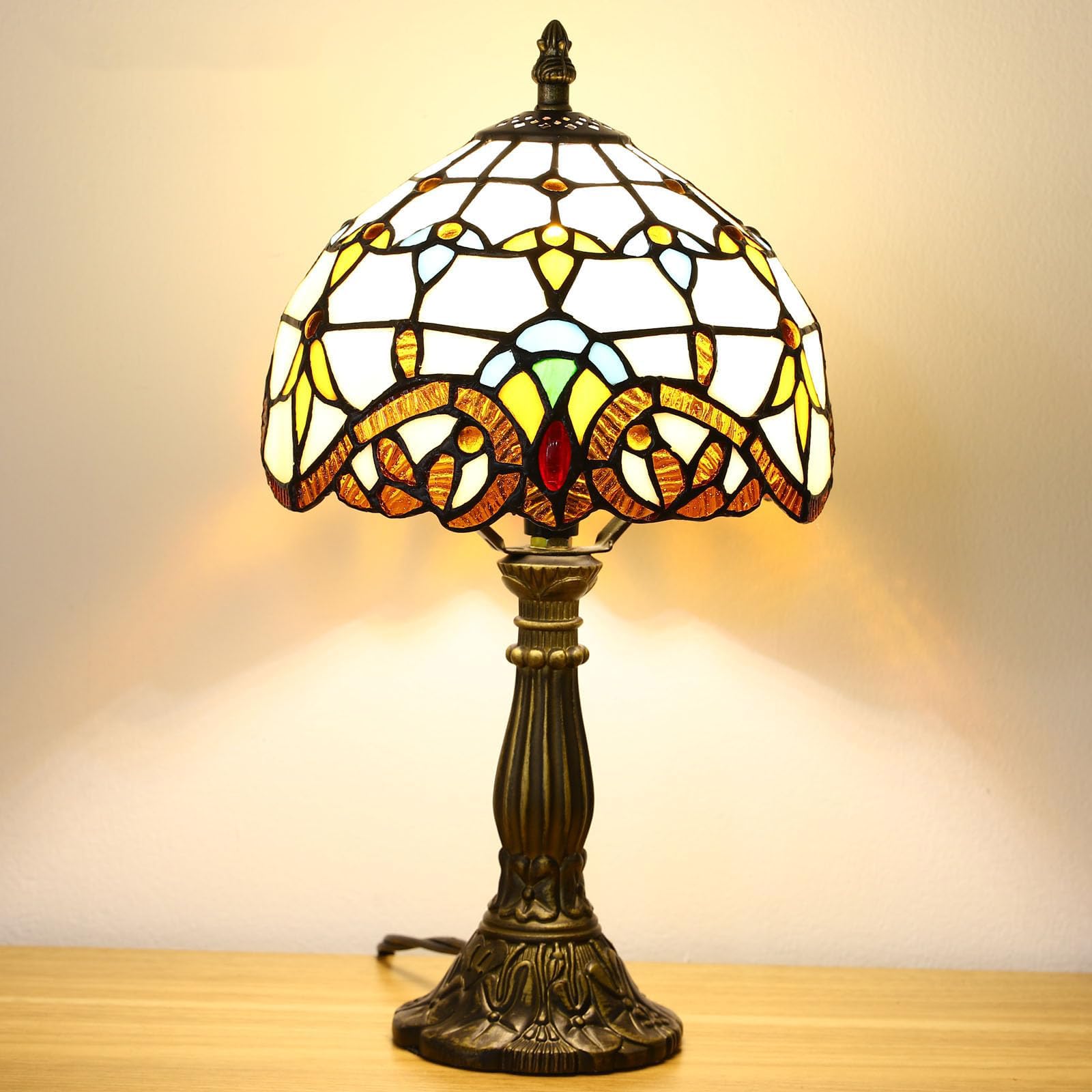 tuomoxte Tiffany Style Table Lamp, Baroque Style Stained Glass Lamp, 8 Inch Small Antique Lamp, for Bedside Nightstand Bedroom L