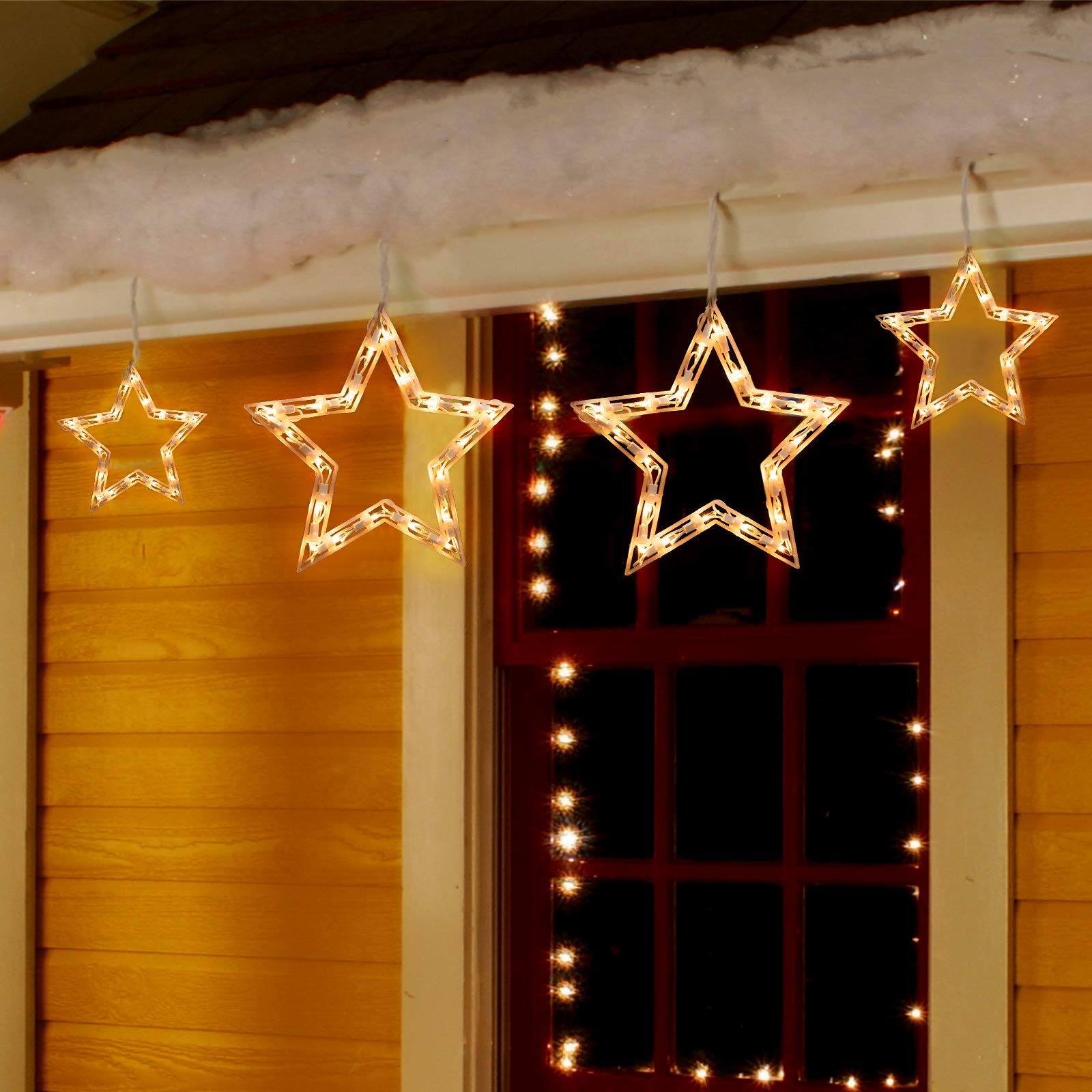 Minetom Christmas Star Icicle String Lights - 9ft with 100 Mini Bulbs, 6 Drops, Clear, Plug-in Connectable for Indoor/Outdoor Decor