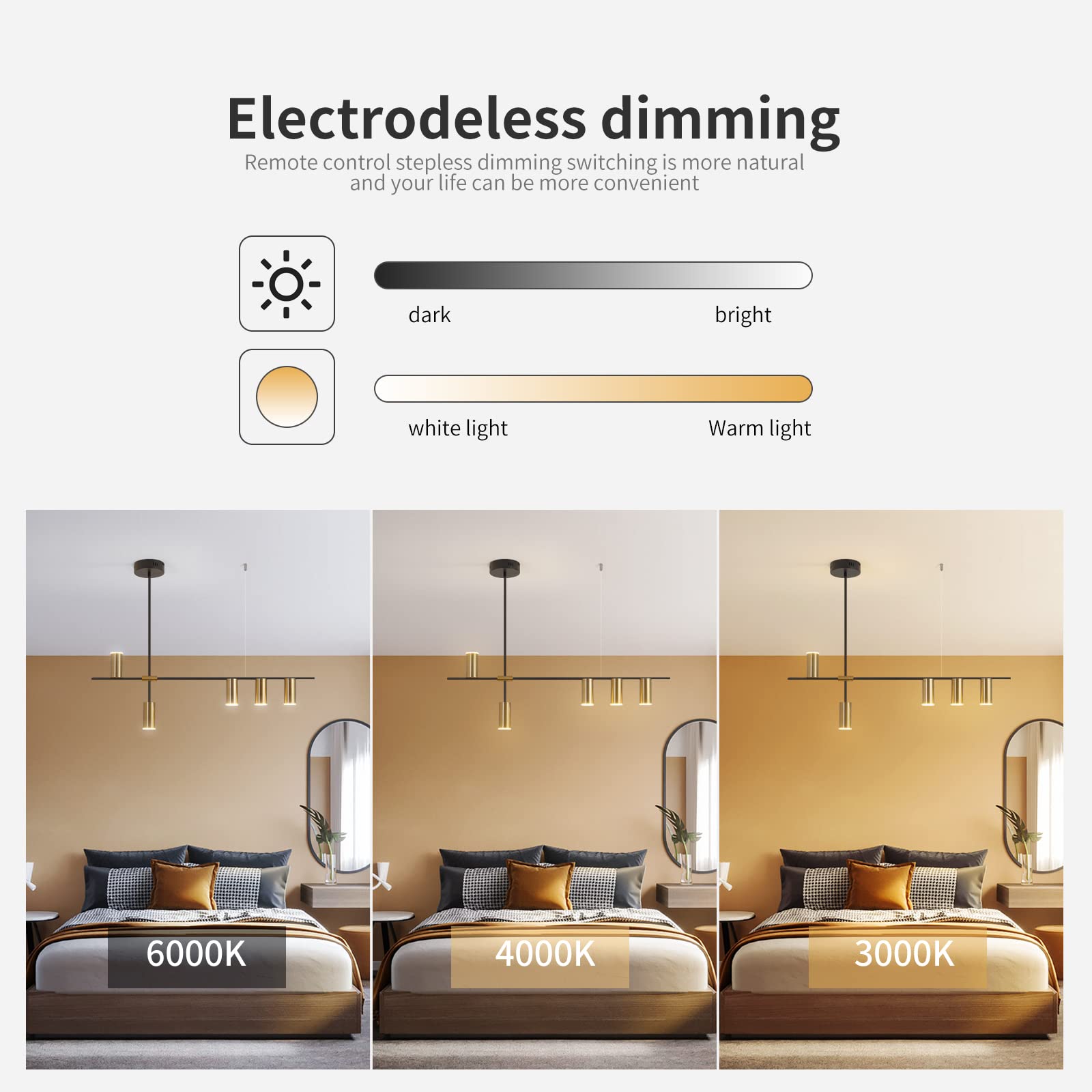 Siittoo Dimmable LED Pendant Light Chandelier, 39IN Adjustable Linear, Black & Gold, Model FM7344