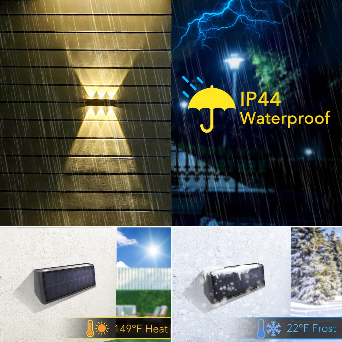 Mrzxy 4 Pack Solar Lights Outdoor 3000K Warm Aluminum Waterproof Dusk To Dawn Lighting Wall Sconce Up Down For Outside, Fence, W