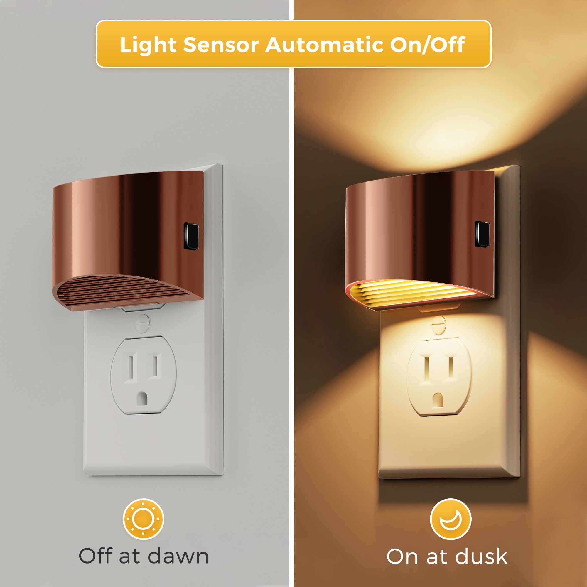 L LOHAS LED Night Lights, Dimmable 3-Level Brightness, 3000K Soft White, 2 Pack, Rose Gold, Model GY10702RGUS-2