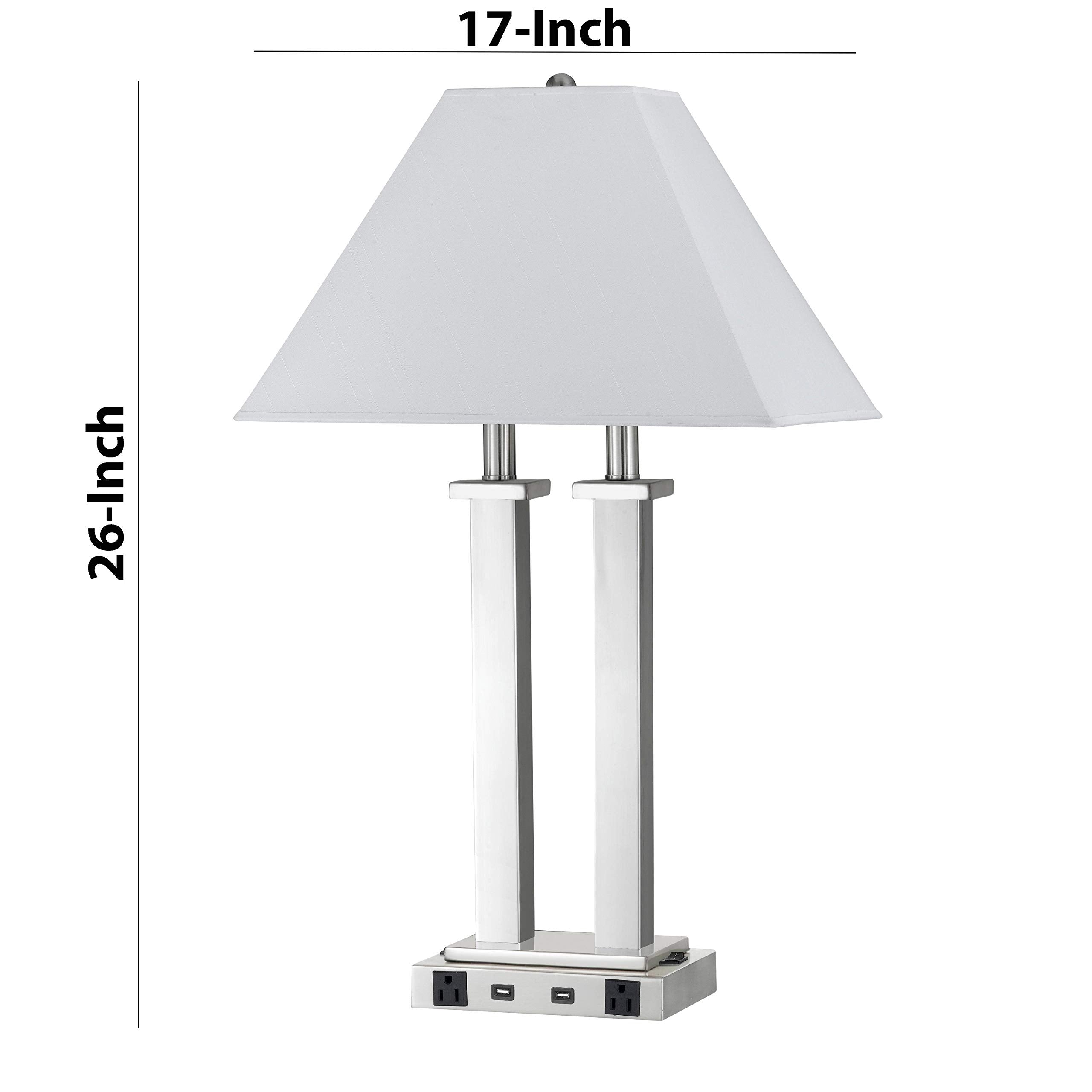 Benzara 60W x 2 Desk Lamp with Trapezoid Shade, Metal, Silver and White, Model BM224694