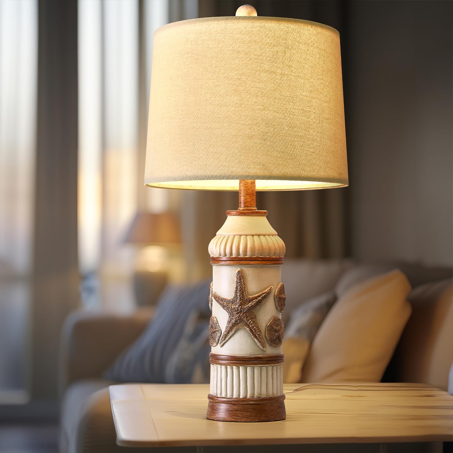 OYEARS 24" Boho Table Lamp - Coastal Nautical Design, Off White, Vintage Retro Style for Bedroom & Living Room Decor