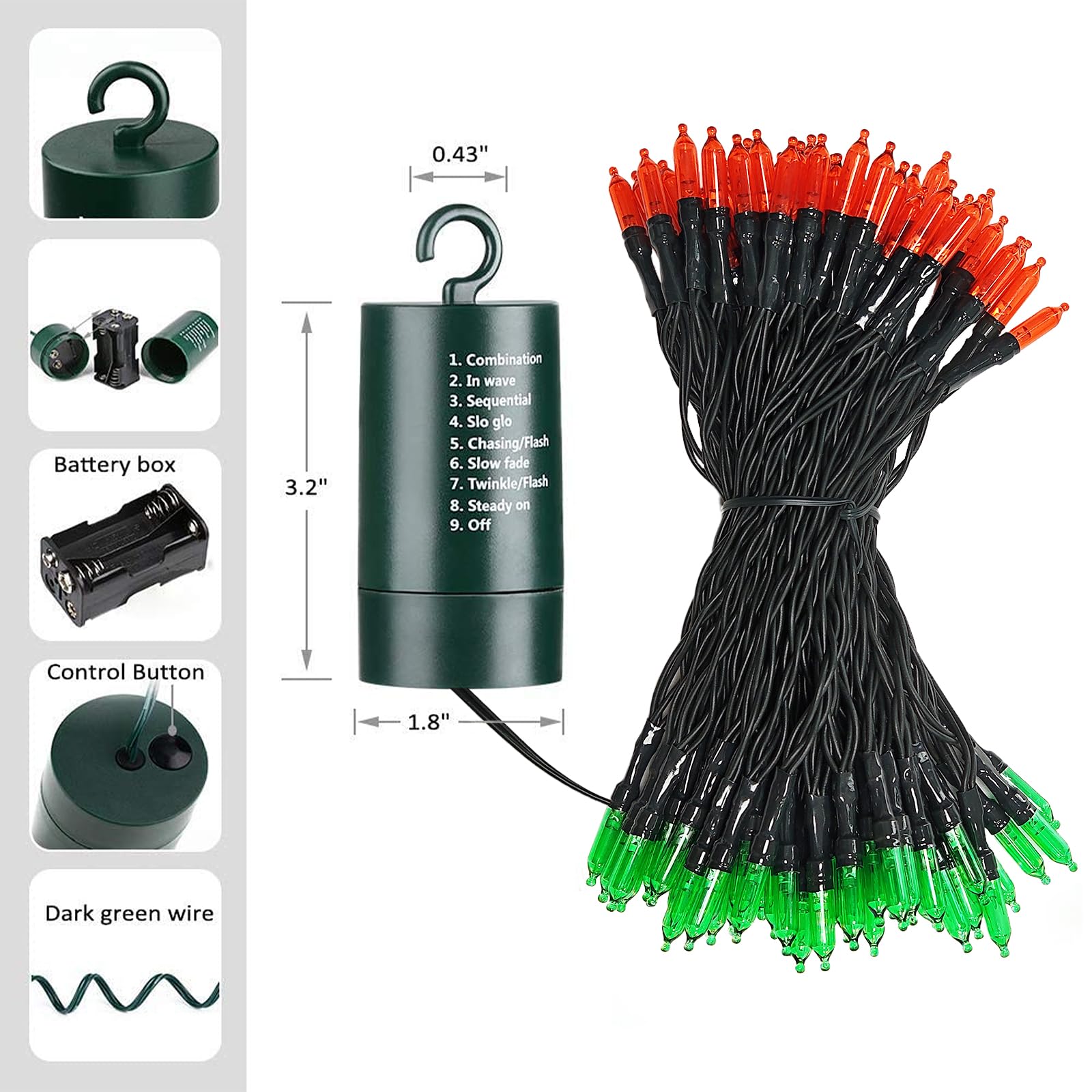 Lyhope Battery Christmas Lights  2Pack Total 66Ft 200 Led Christmas Lights Waterproof 8 Modes Battery Operated String Light For Outdoor & Indoor  Xmas Tree  Wreaths  Holiday Decoration (Red & Green)