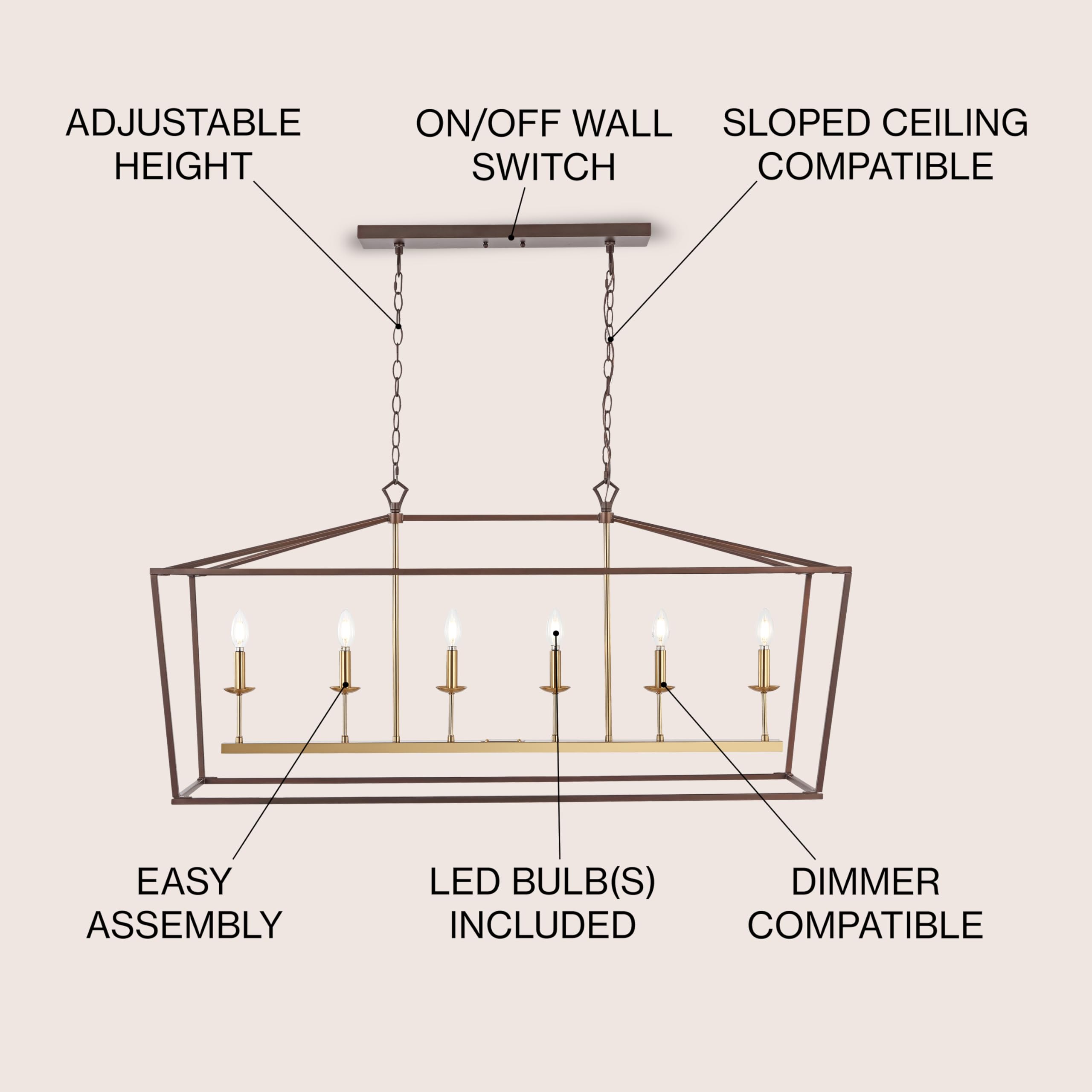 Jonathan Y 49 6 Light Linear Pendant, Metal, Oil Rubbed Bronze/Brass Gold, Model Jyl7439D, Ideal For Dining Room, Kitchen, Foyer