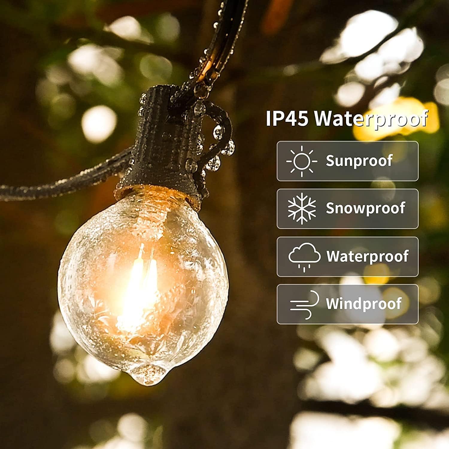 Arbrac 150ft Outdoor String Lights, Waterproof, Dimmable, UL Listed, Black Wire, G40 Shatterproof Bulbs, Ideal for Patio, Garden, Party