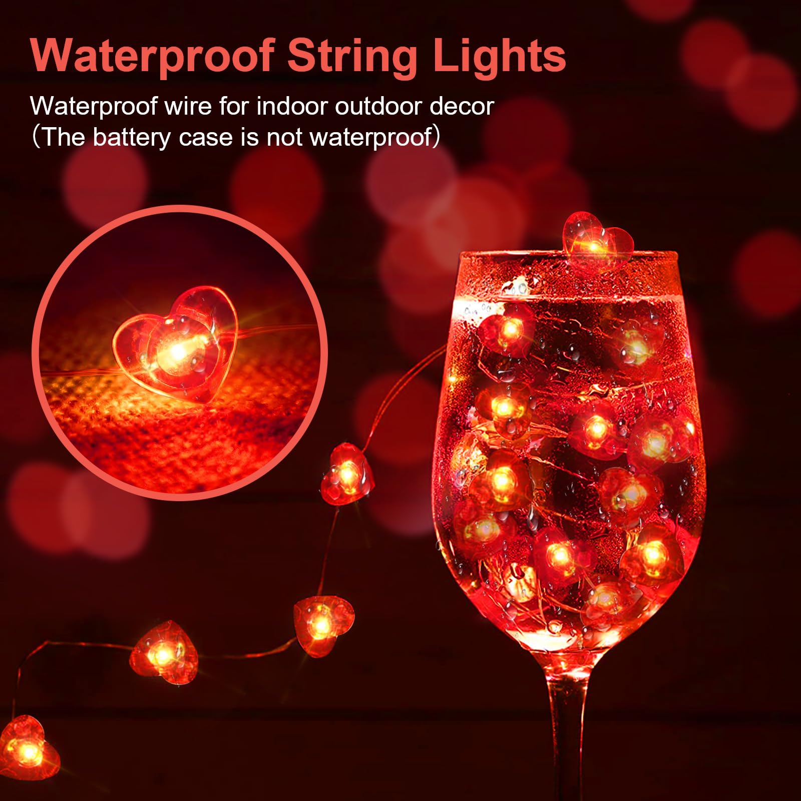 chzk LED Fairy Lights, 20 Mini String Lights, Battery Operated, 7 FT, Waterproof, Red, Model A01-Mini, 2 Pack