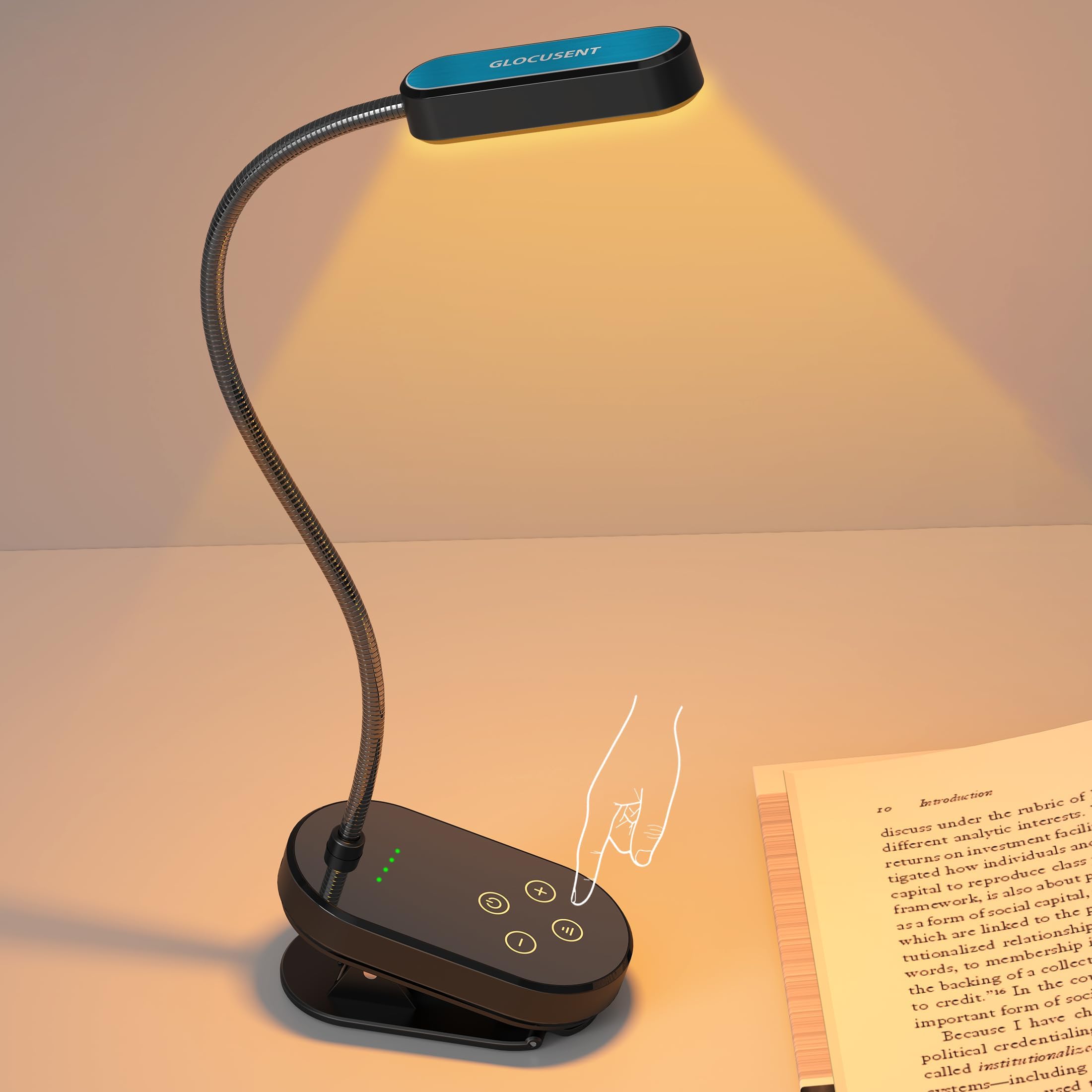Glocusent 16 LED Mini Book Light for Reading in Bed, Clip On Reading Light, Rechargeable & Long Lasting for 80+Hrs, 3 Colors & 5