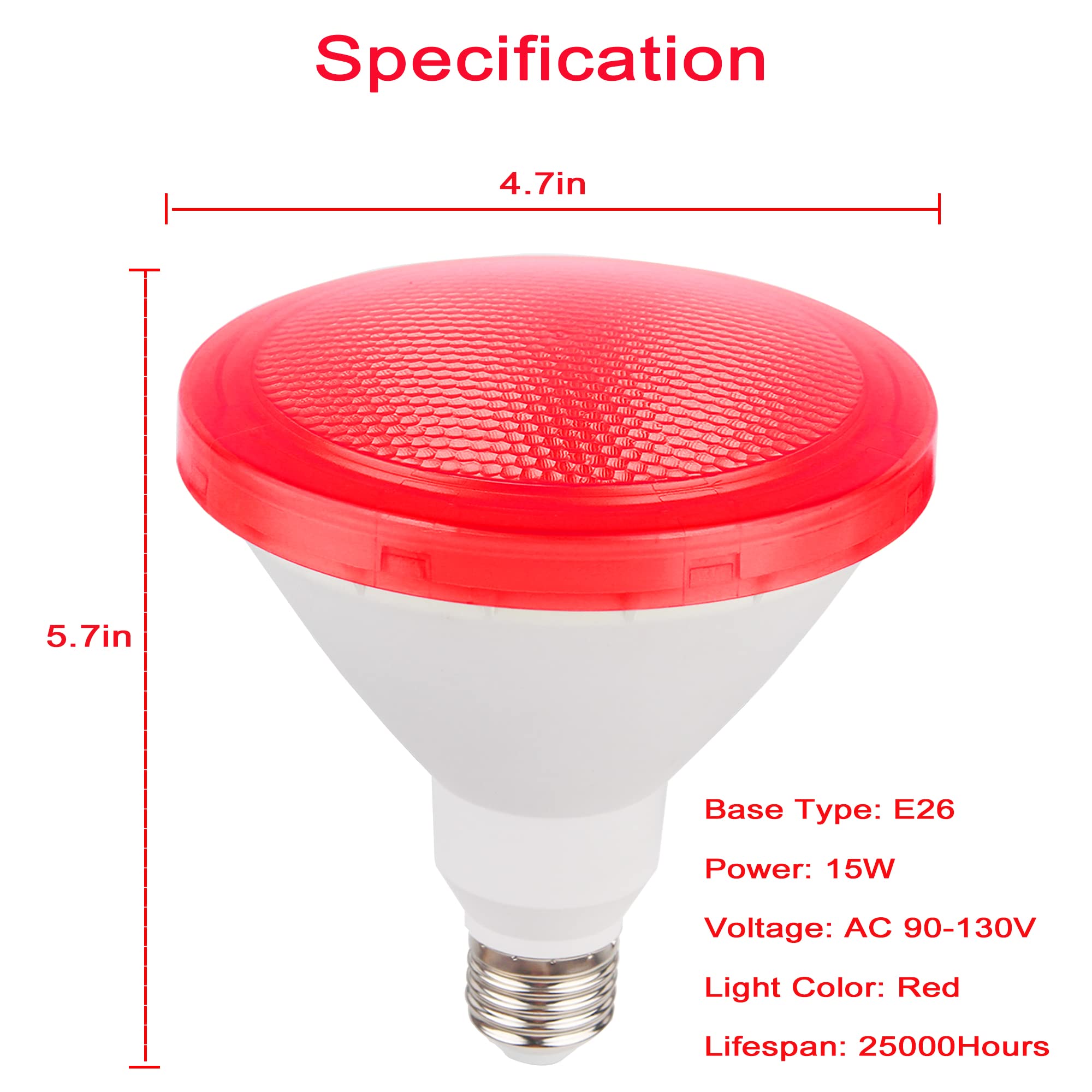GREENIC Red LED Flood Light Bulb, 15W (100W Equivalent), PAR38, E26 Base, Plastic, 2 Pack