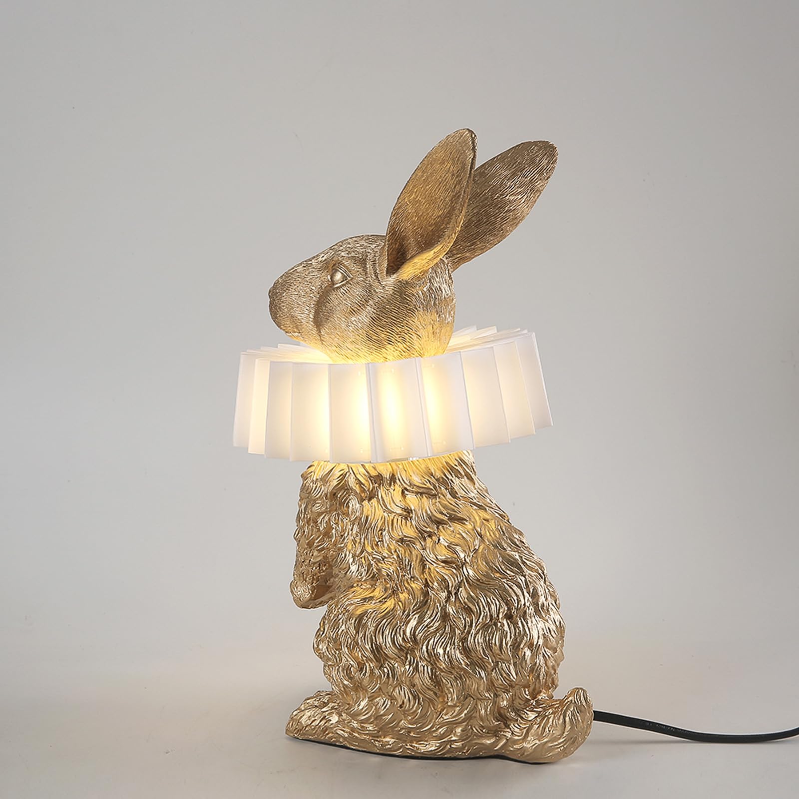 LAZHUG Scarf Rabbit Table Lamp, Gold Standing, Resin Crafted, USB Plug, Energy-Efficient Nightstand Lamp