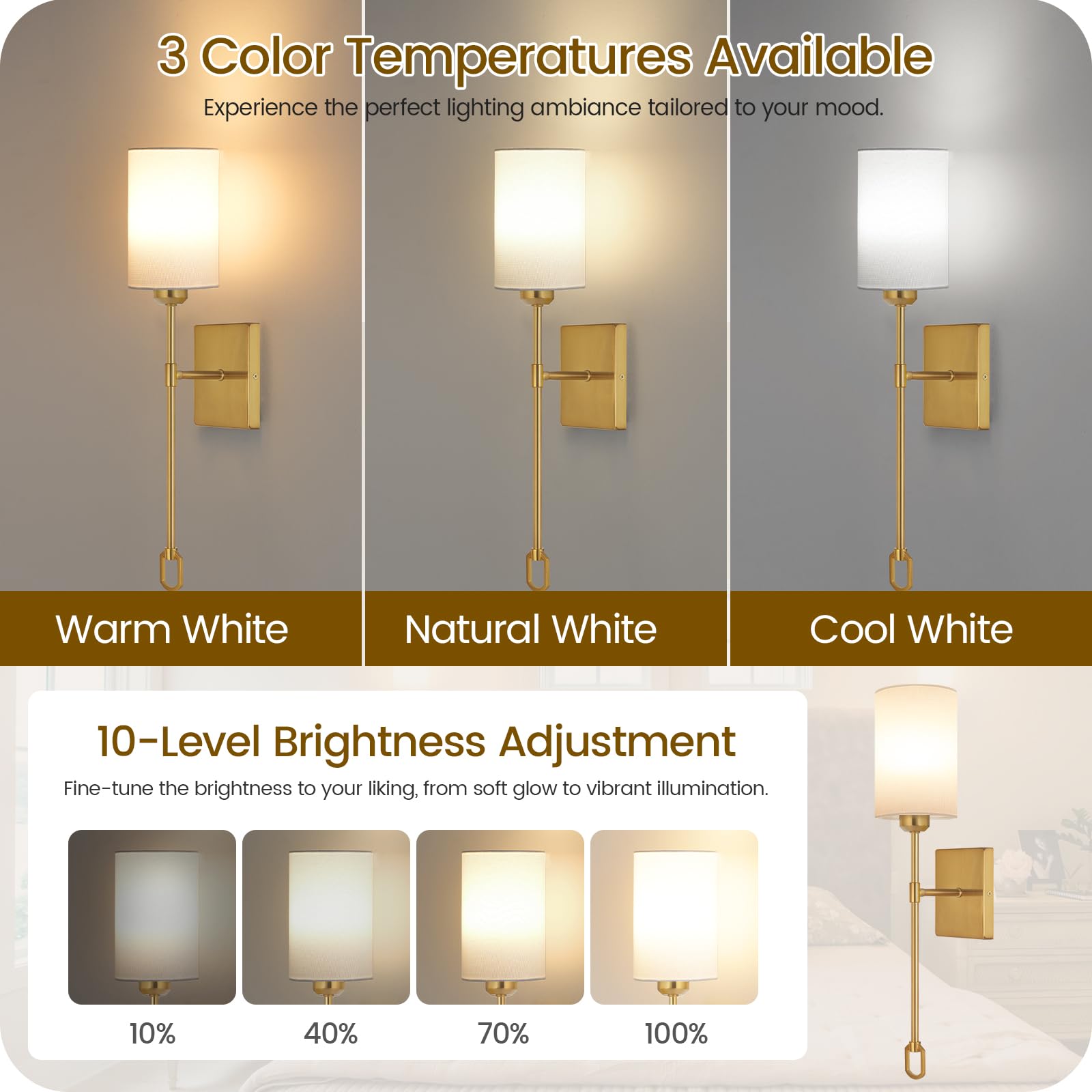 Goebleson Wireless Wall Sconces Set Of 2, Battery Operated Wall Lights, Rechargeable Wall Lamps With Remote, Dimmable Rgb Led Bu