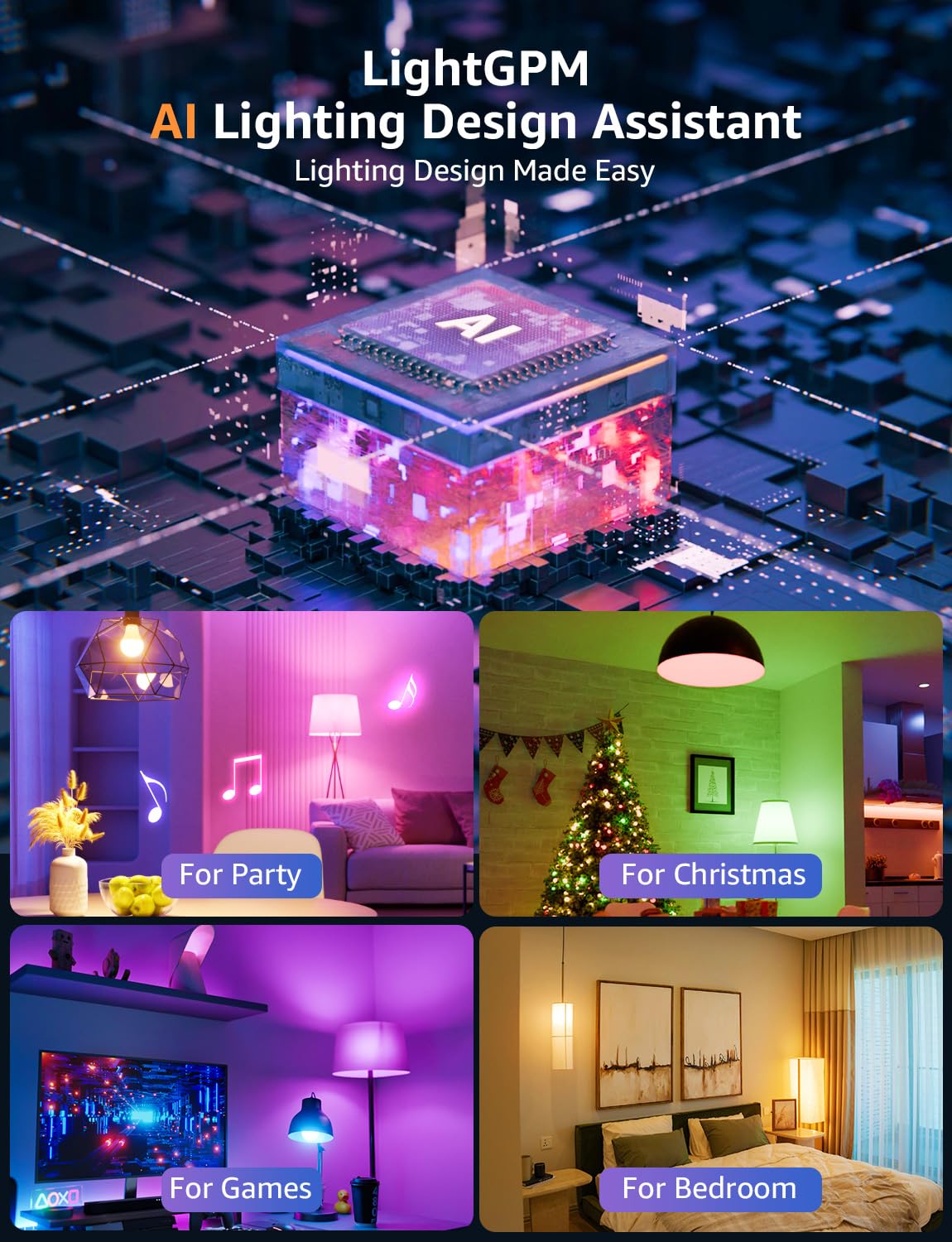 Lepro B2 Smart Light Bulbs - 1100LM WiFi & Bluetooth RGBWW, Multi-colored, 4 Pack, Works with Alexa & Google Assistant