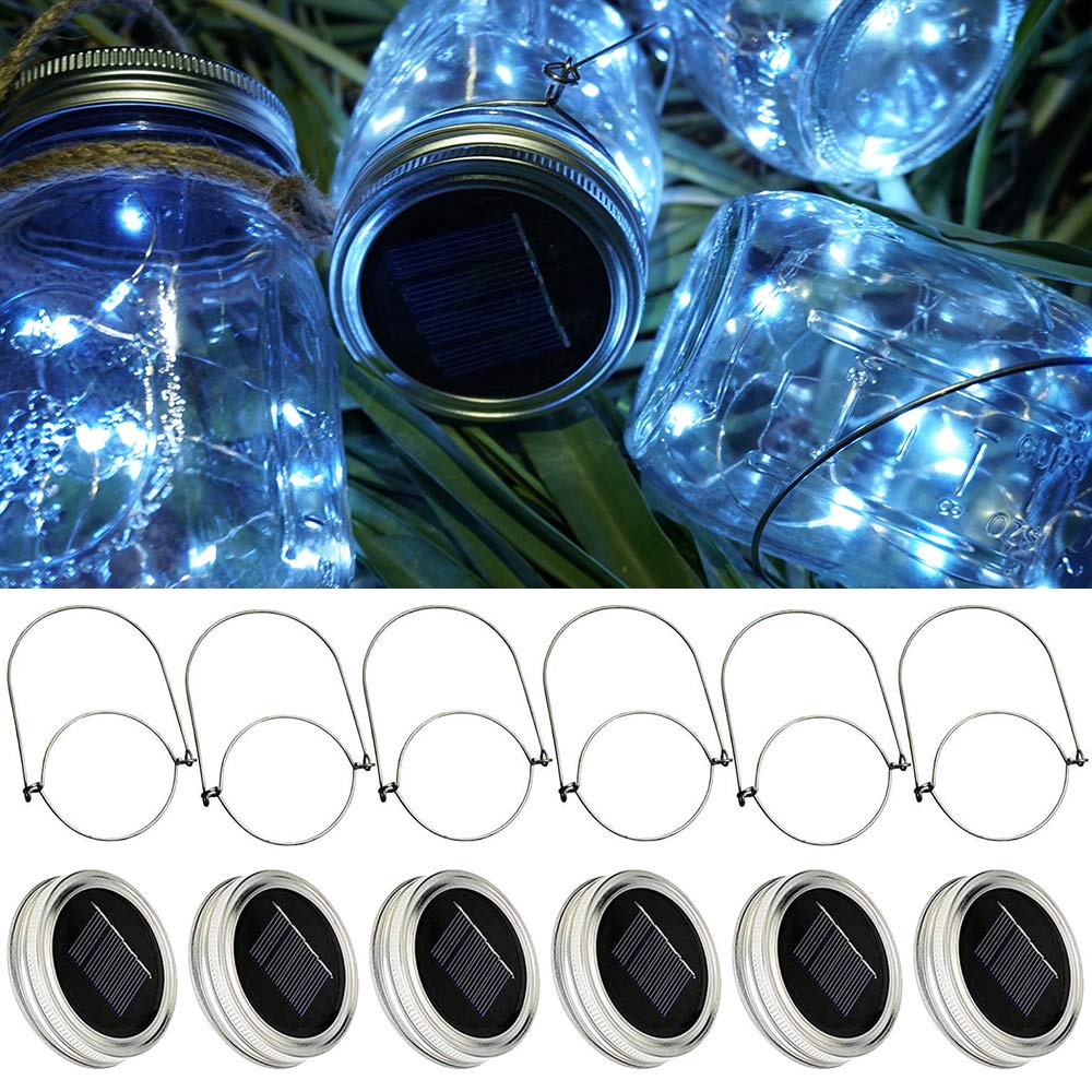 SunKite Solar Mason Jar Lid String Lights, 6 Pack 15 Led String Fairy Star Firefly Jar Lids Lights (Jars Not Included), for Maso
