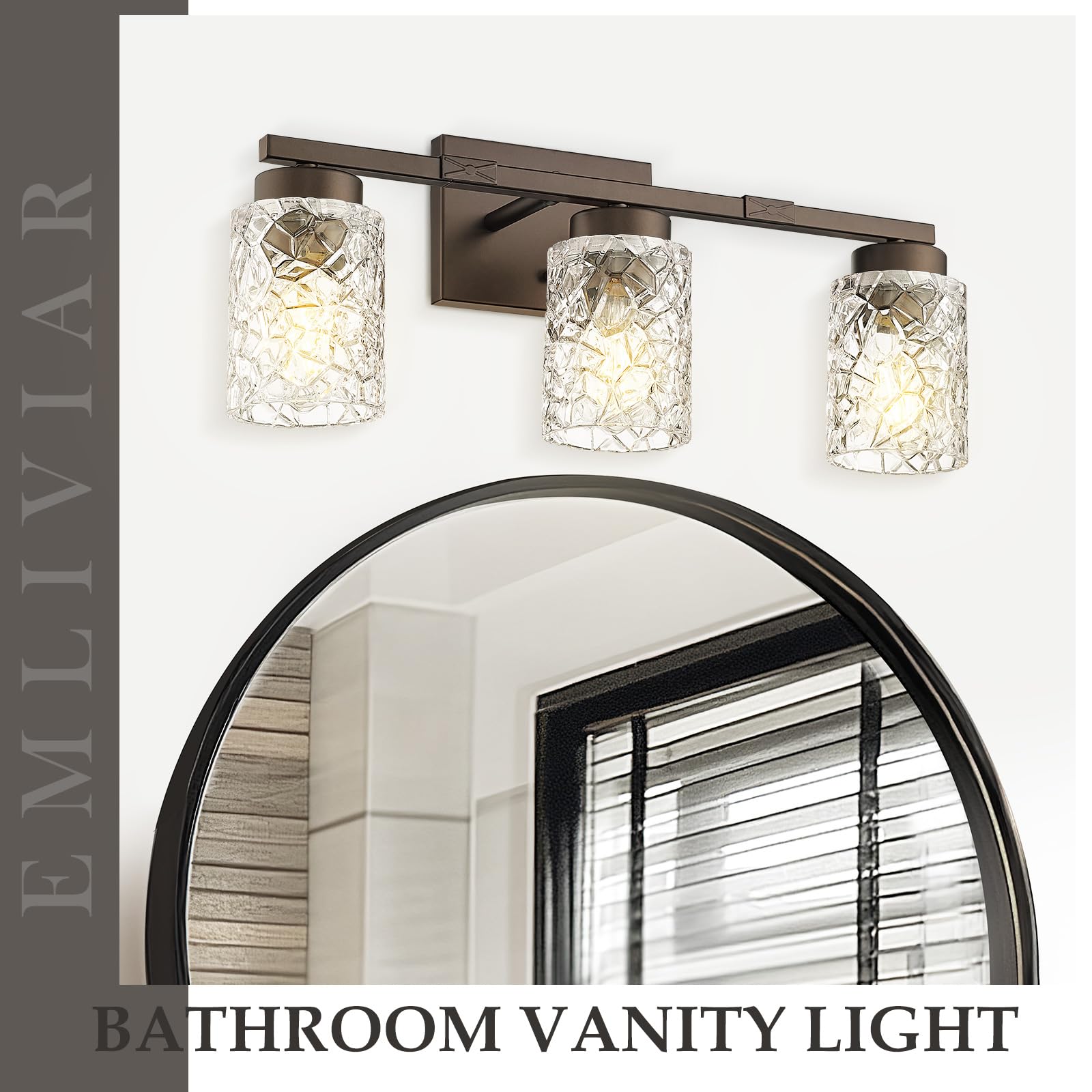 Emliviar 3-Light Vanity Wall Sconce, Oil-Rubbed Bronze Metal Fixture, Model HE294B-3W ORB for Bathroom, Bedroom, Living Room