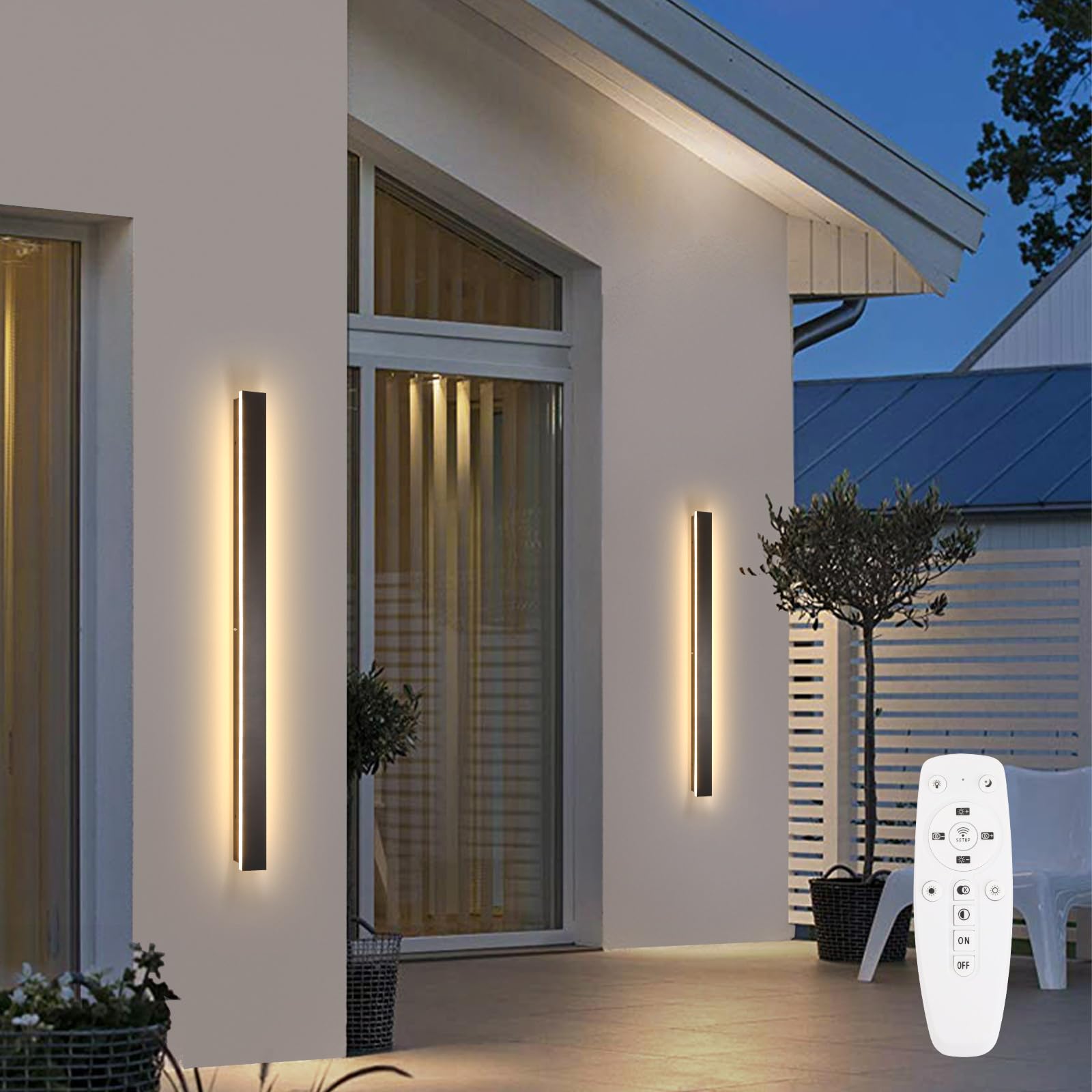 SJIGUANGZ Outdoor Wall Lights, 39 Inch Dimmable LED Sconce, IP65 Waterproof, 2 Pack, Metal, Model HX-WL002-L100-2R