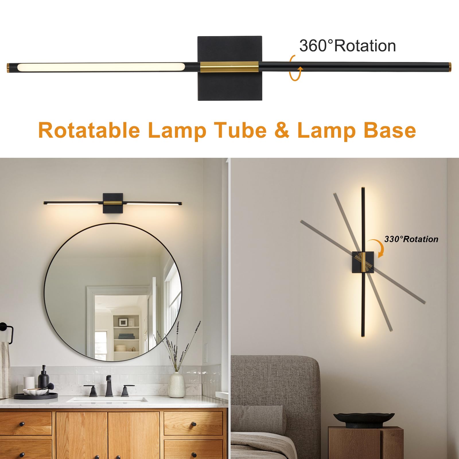 Led Wireless Wall Sconces Set Of Two Dimmable Battery Powered Wall Sconce With Remote Control 360Rotate Black Gold Cordless Usb