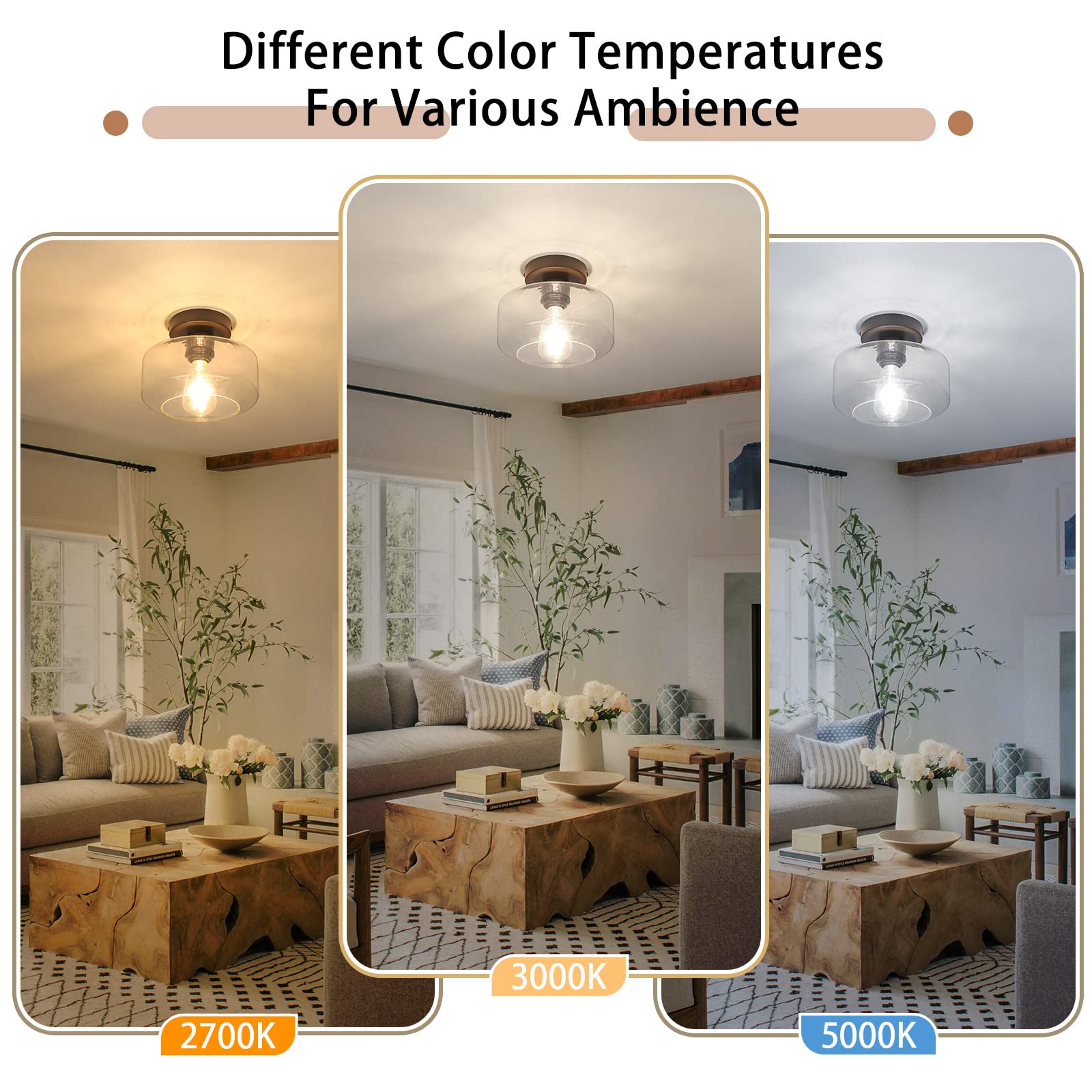 Maxvolador Industrial Semi Flush Mount Ceiling Light Brown, Clear Glass Pendant Lamp Shade, Farmhouse Lighting For Hallway, Hang