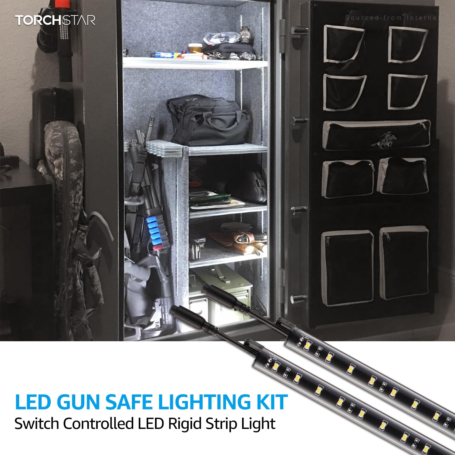Torchstar Led Safe Lighting Kit, (4) 12 Inch Linkable Light Bars + Rocker Switch + Ul Power Adapter, 600Lm, Input 100-240V, For Under Cabinet Gun Safe Locker Closet Showcase, 5000K Daylight