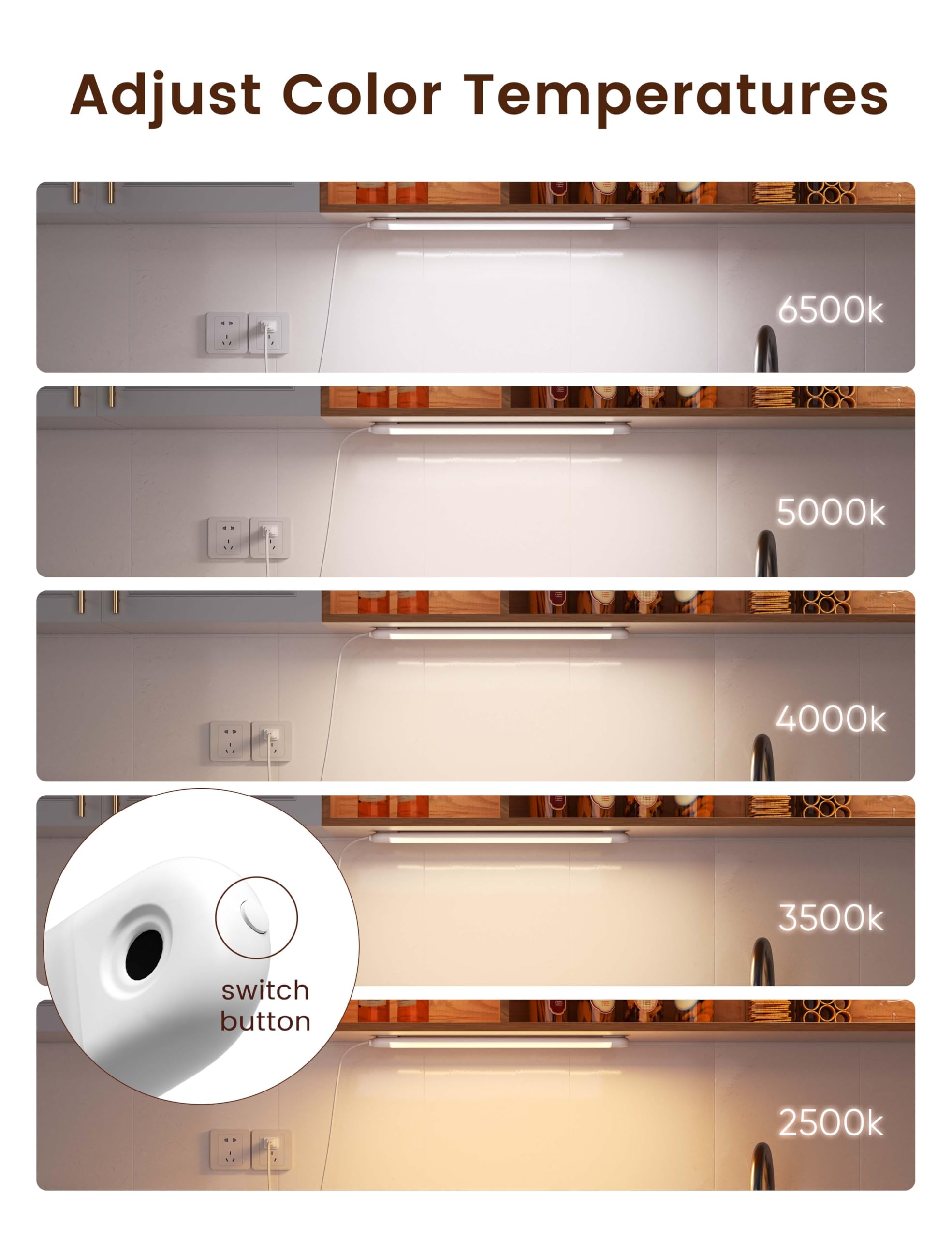 2 Pack Hand Wave Under Cabinet Lights, 16 Inch Plug In Dimmable Kitchen Counter Light Brightness Adjustable Over Sink Lighting, Super Bright Led Lights Motion Sensor Above Stove Lites Under Shelf Lamp