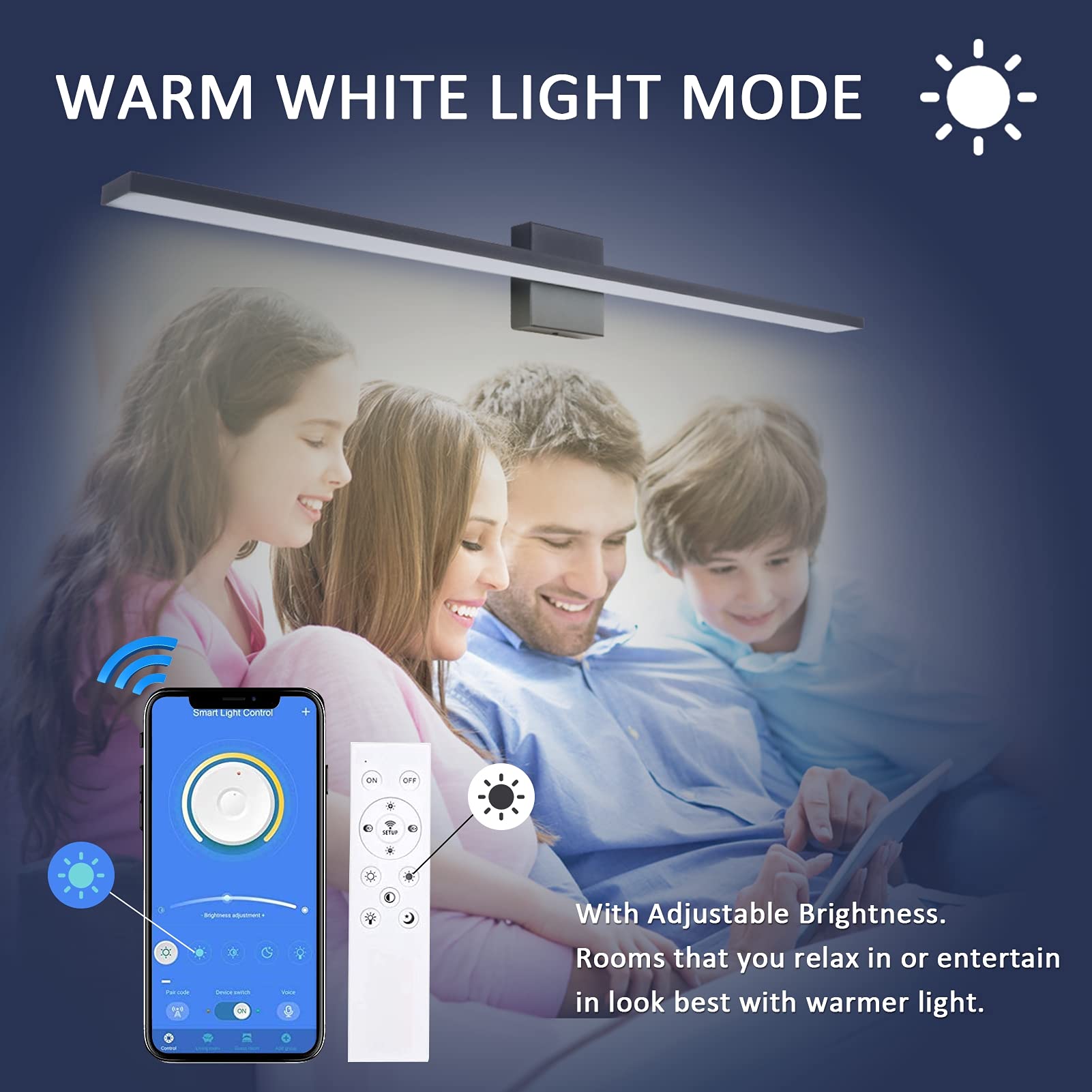 Ralbay 24in Dimmable LED Black Vanity Light Fixture with Remote Control, Color Temperature Adjustable, Model 1089