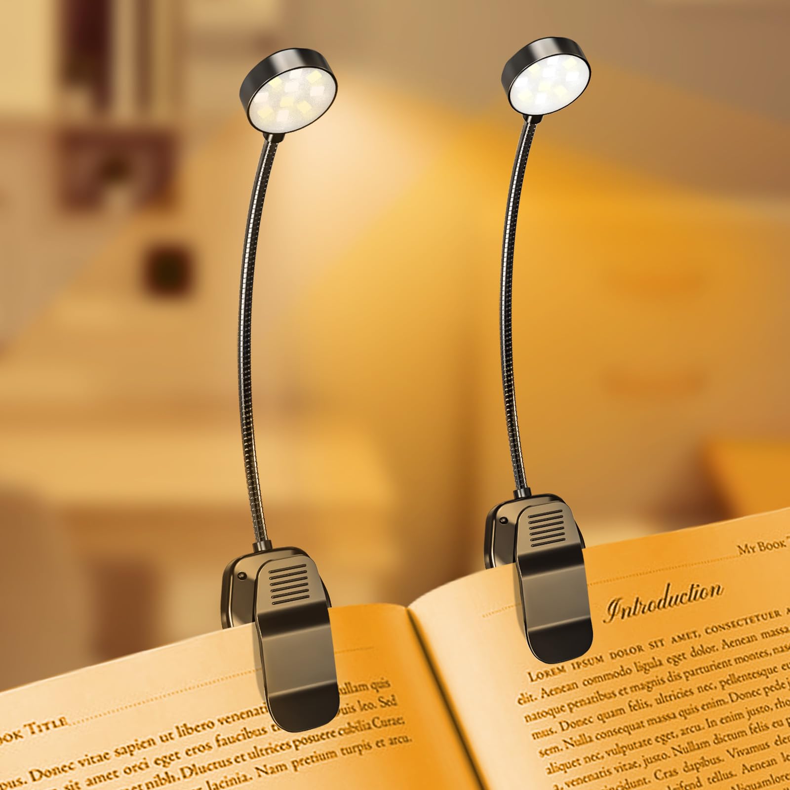 Ktebo Rechargeable Book Reading Light - Adjustable Brightness, 3 Color Temperatures, 30+ Hours Runtime - Eye Care 10 Led Lamp Fo