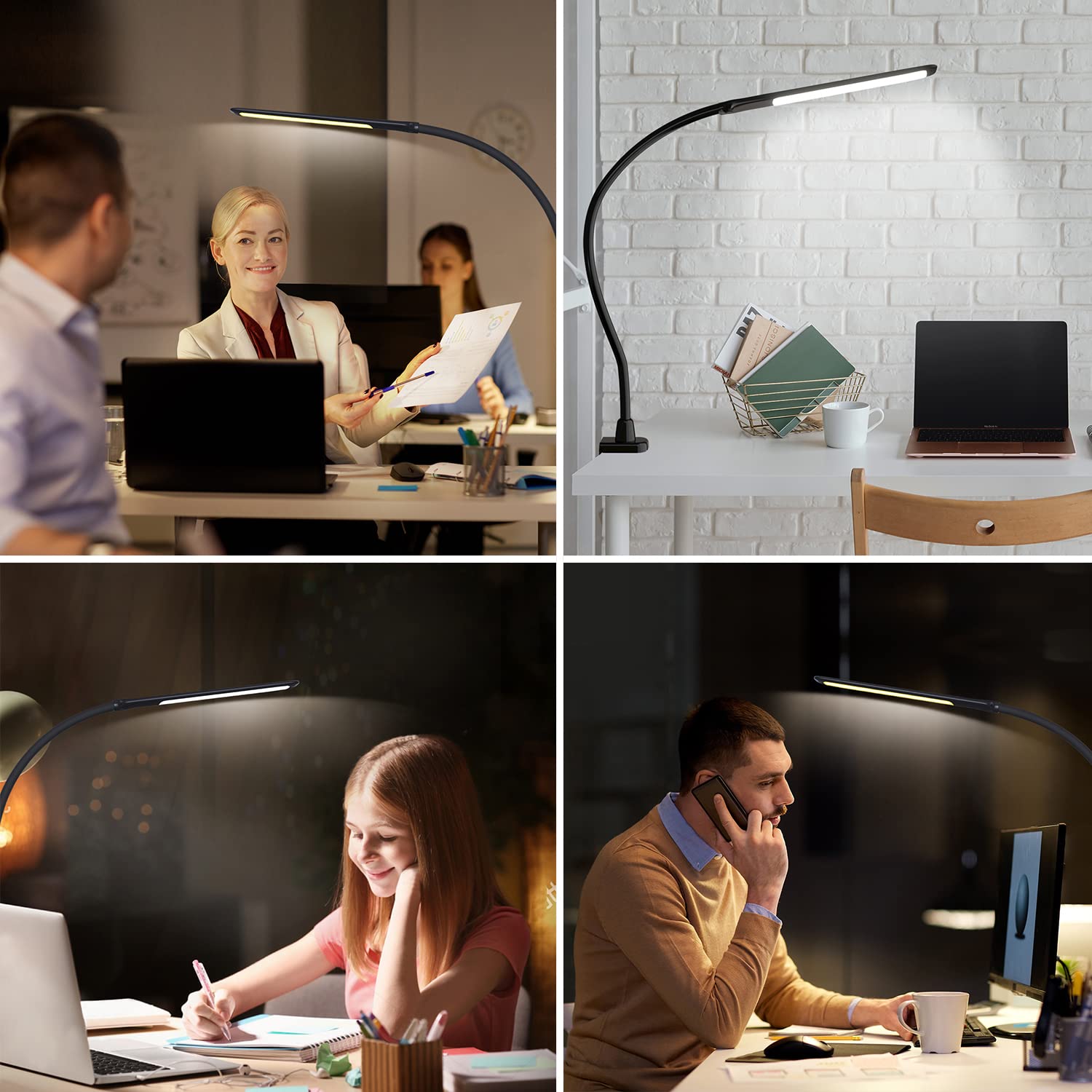 Youkoyi Led Desk Lamp - 10W Swing Arm, 5 Brightness Levels, 4 Color Modes, Touch Control, Gooseneck, Black, Model T7B