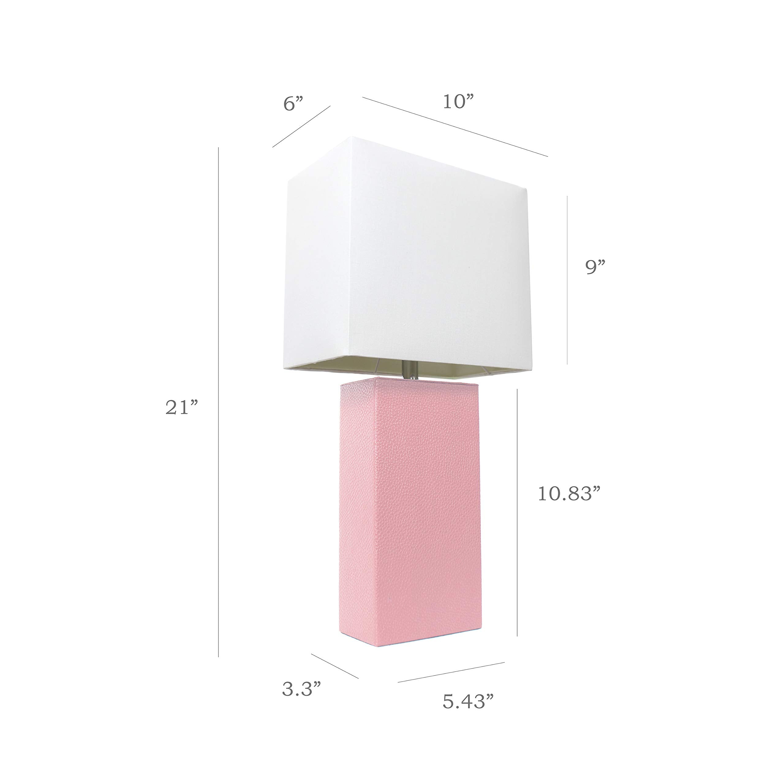 Elegant Designs Lt1025-Pnk Modern Leather Table Lamp With White Fabric Shade, Pink