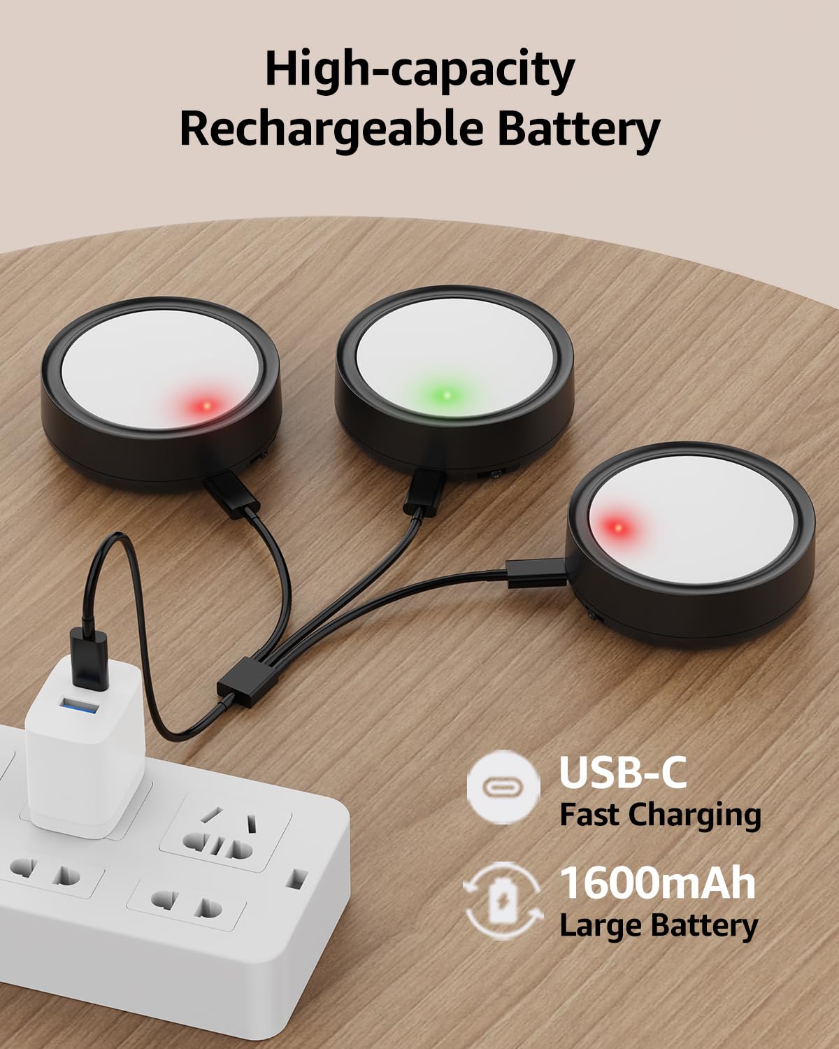 Vloee USB Rechargeable Under Cabinet Puck Lights - 4 Pack, 1600mAh, LED, Magnetic, 3000K/4500K/6000K, Model VL
