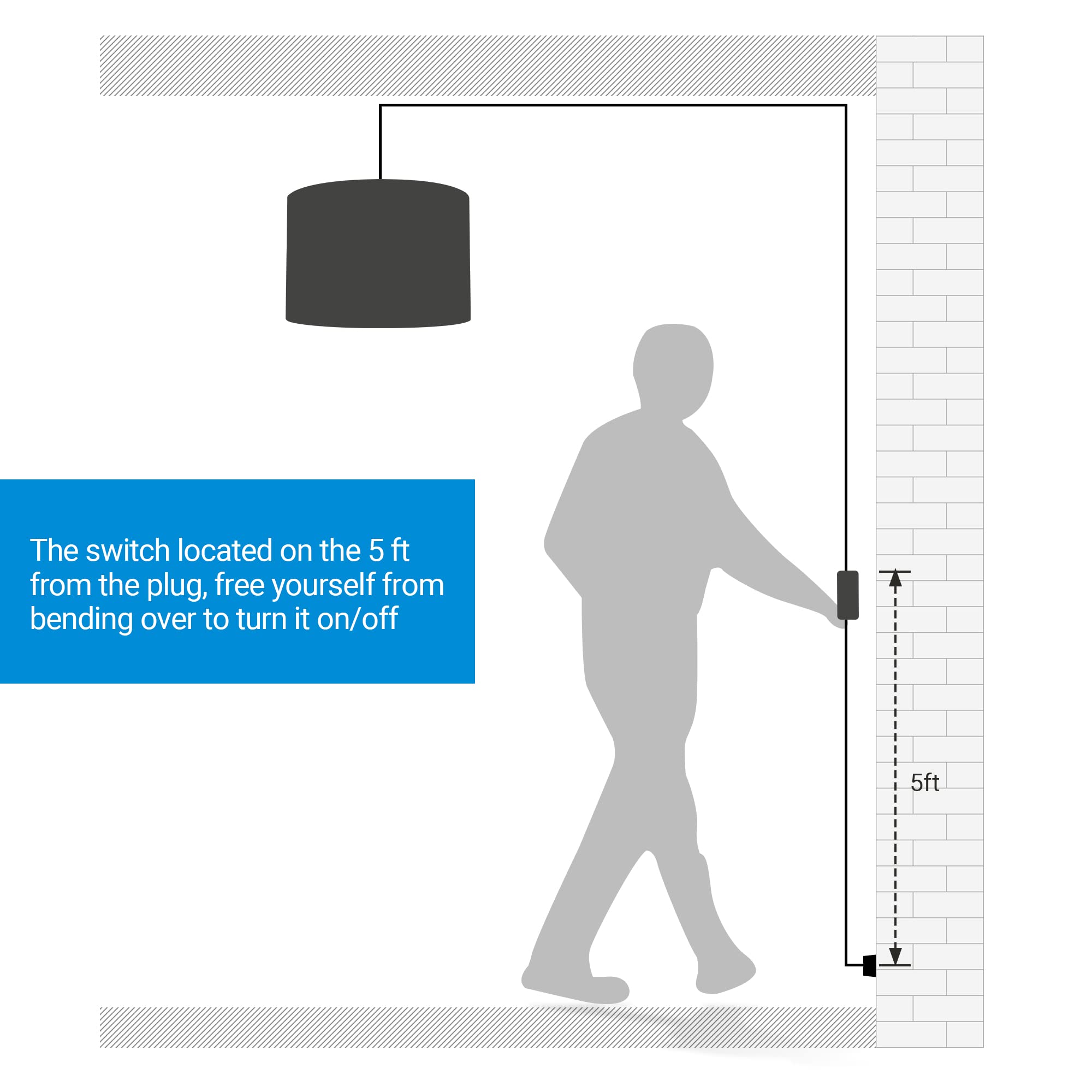 Dewenwils Plug In Pendant Light, Hanging Light With 15Ft Clear Cord, On/Off Switch, With Black Fabric Lampshade, Hanging Light F