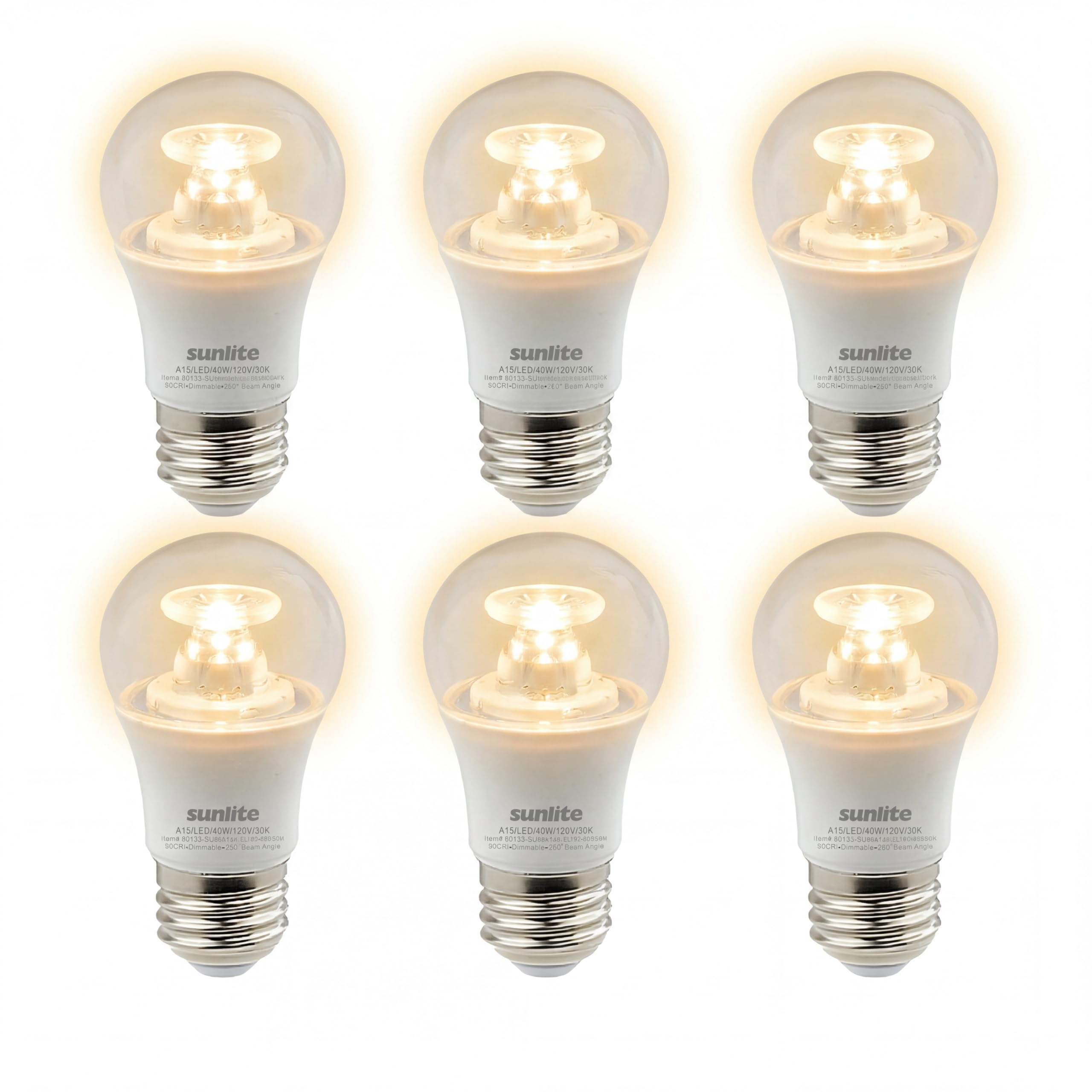 Sunlite 45162 LED A15 Appliance Clear Light Bulb, 6 Watts (40W Equivalent), 450 Lumens, Medium Base (E26), 90 CRI, Dimmable, ETL