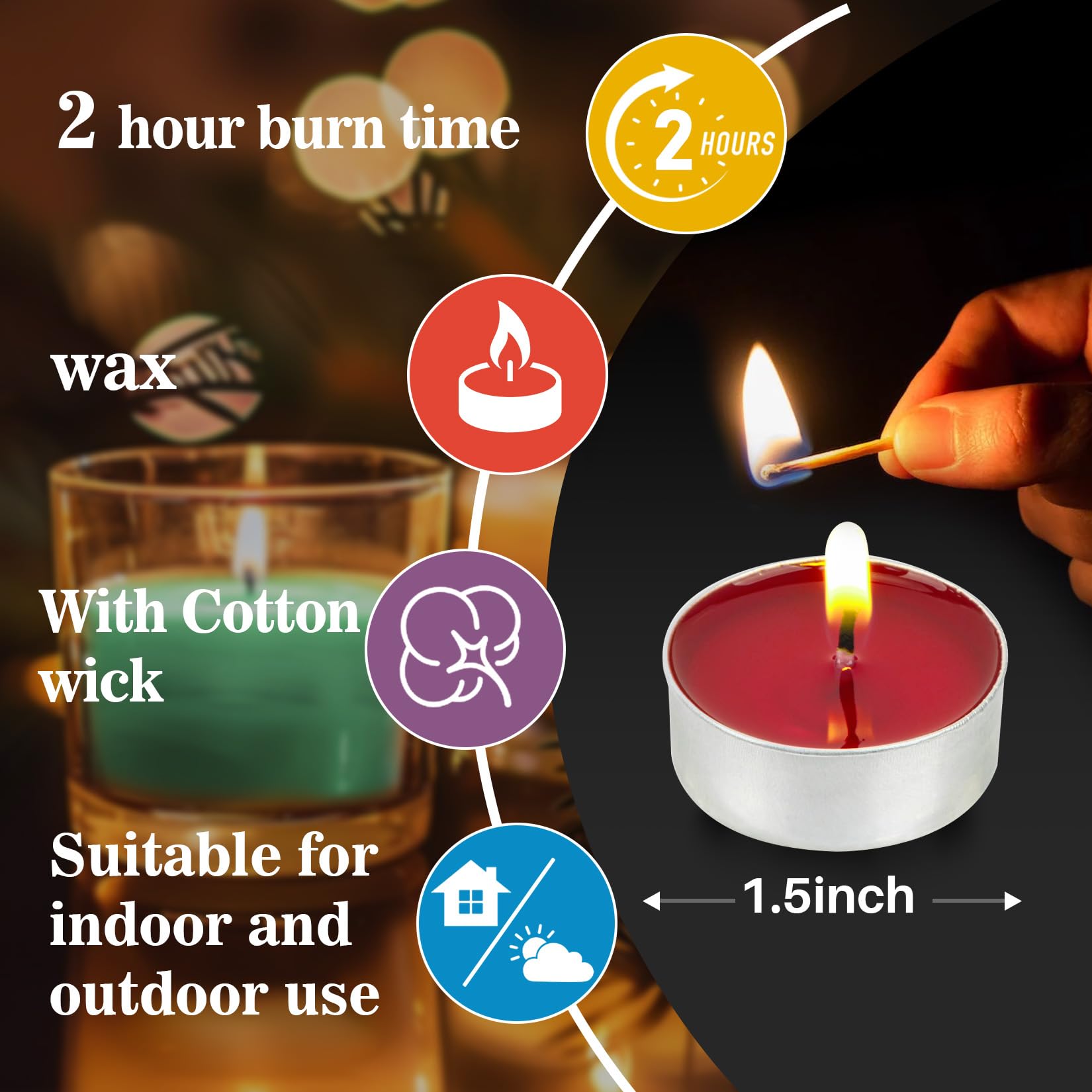 MAQIHAN Mixed Color Tea Lights - 25pcs Mini Votive Candles with Cotton Wick for Home Decoration, Weddings, Emergencies