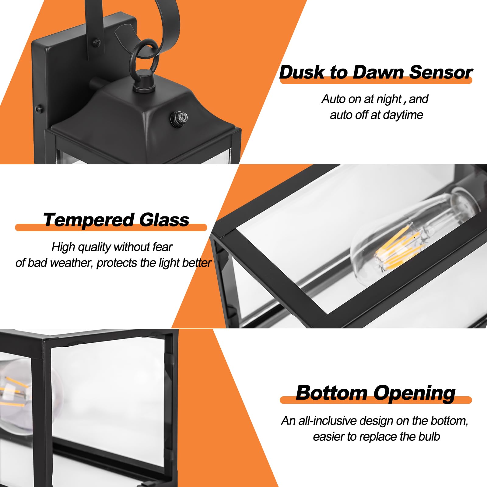 Yolsunes 15&quot; Dusk To Dawn Black Wall Lights 2 Pack, Waterproof Modern Outdoor Sconces