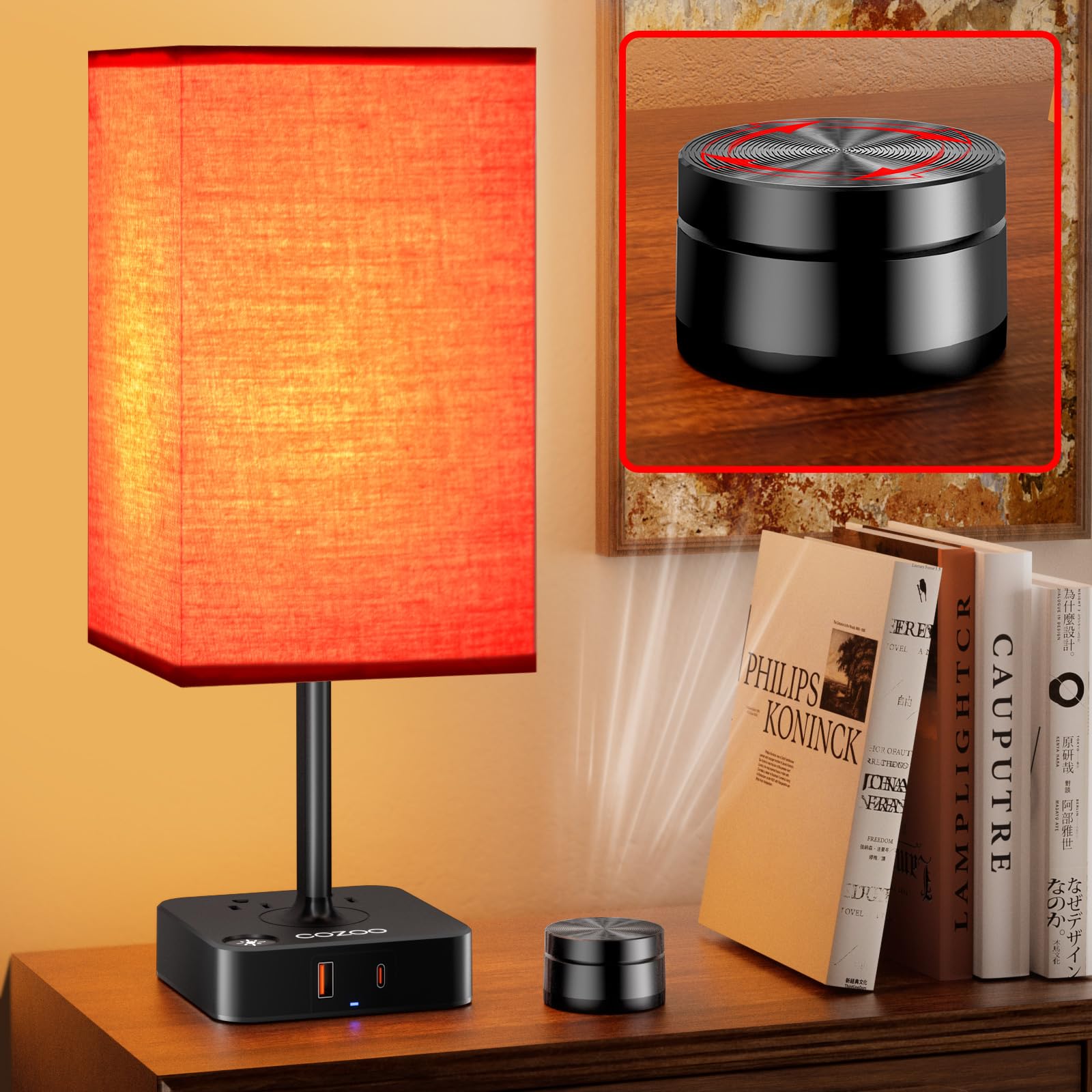Bedroom Table Lamp With Remote Operation Control,Dimmable Bedside Table Desk Light With Usb C+A Charging Ports 2 Ac Outlets,Nigh