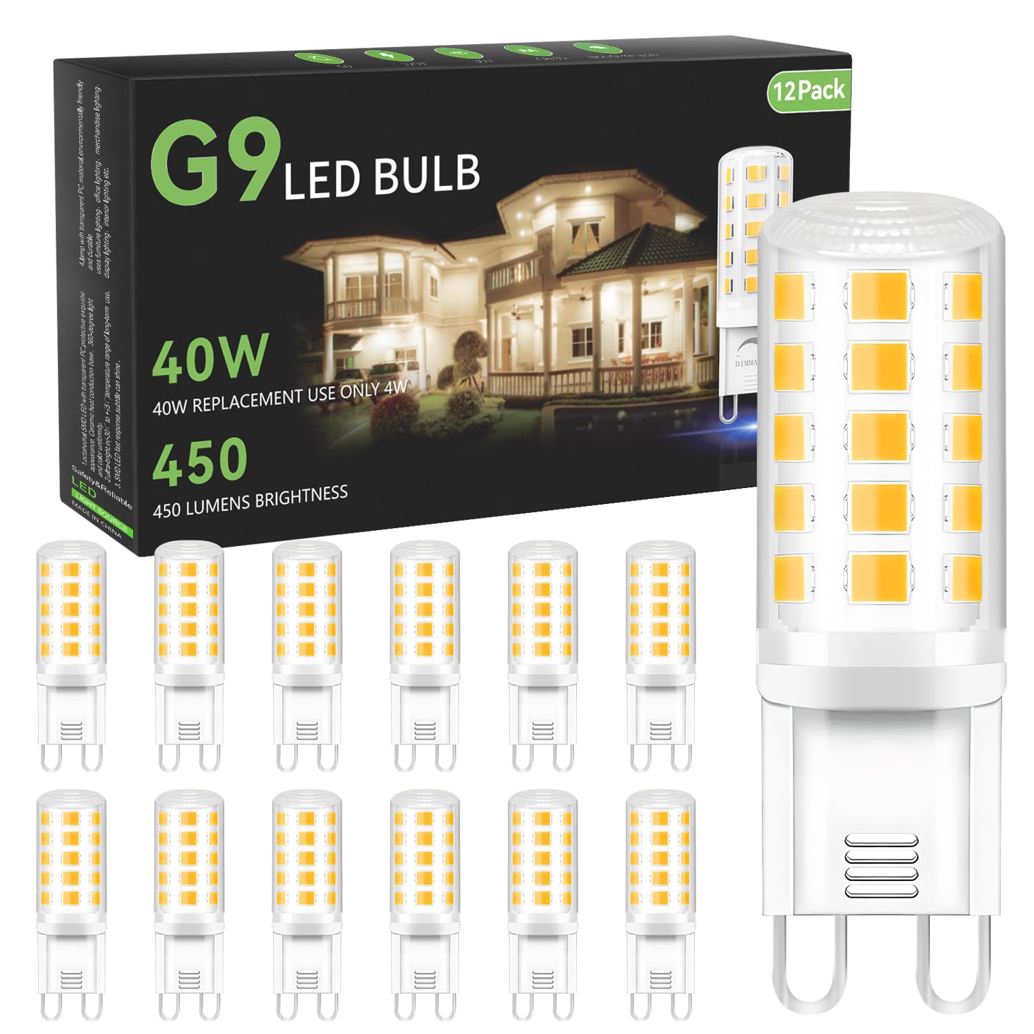 Tjoy 12 Pack G9 Led Bulb 4W, 40 Watt T4 G9 Halogen Equivalent, 4000K Neutral White, G 9 T4 Bi-Pin Base Small Light Bulb For Crys