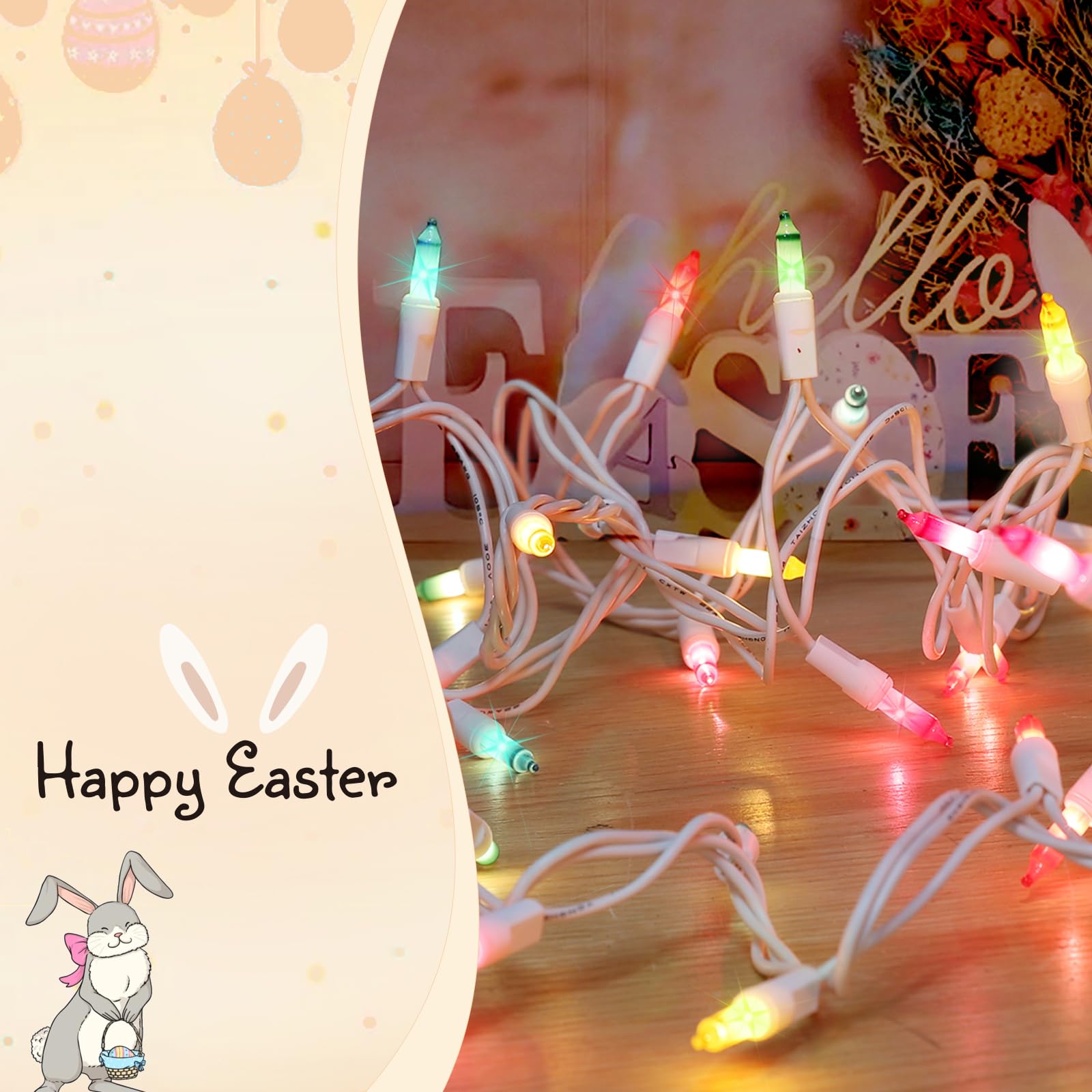 JUSTPRO Multi Easter Mini String Lights - 100 Count, Waterproof, White Wire, Multi-Colored for Holiday Decoration, Model f044db56