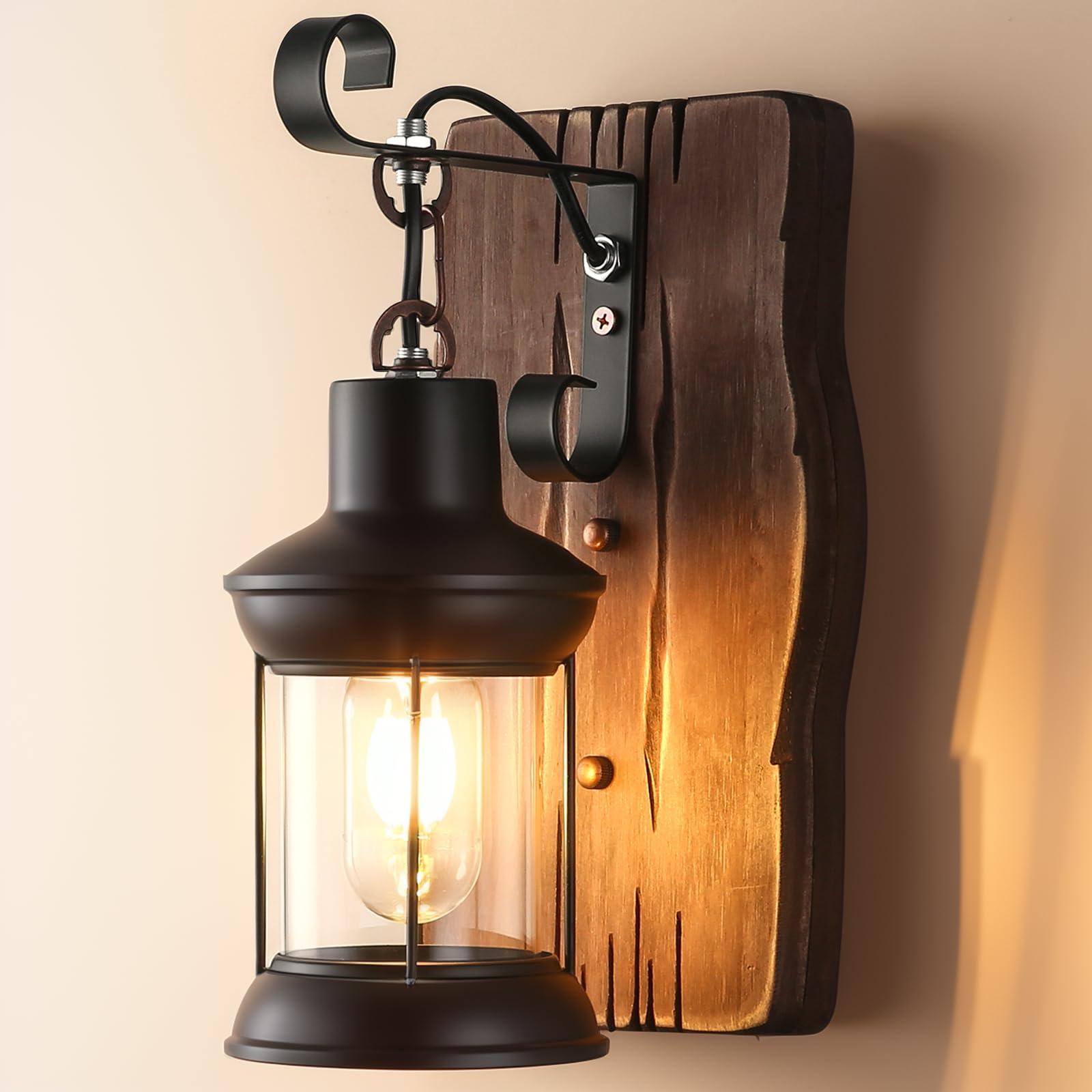 Rustic Wall Sconces Farmhouse Wood Wall Light Fixtures Retro Industrial Wall Lamp for Stairway Hallway Dining Room Loft Indoor A