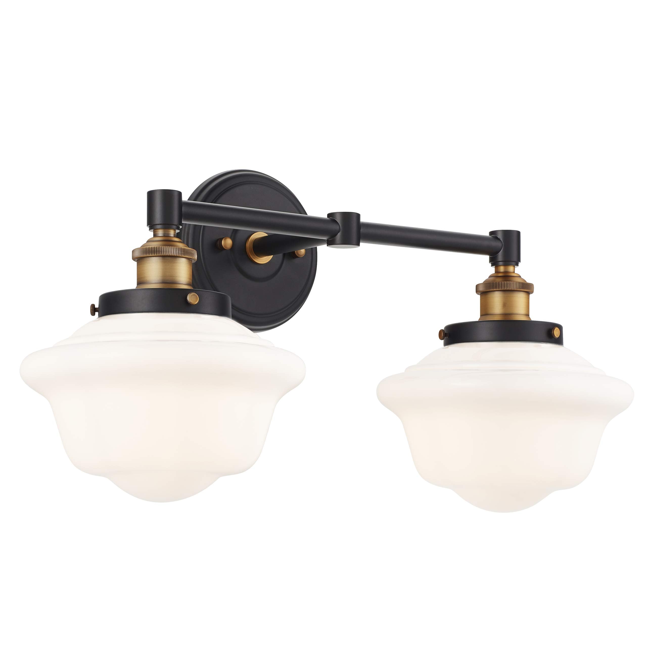 Linea di Liara 2-Light Bathroom Vanity Light Fixture, Antique Brass, Milk Glass Shades, Model LL-WL272-MILK-AB, UL Listed