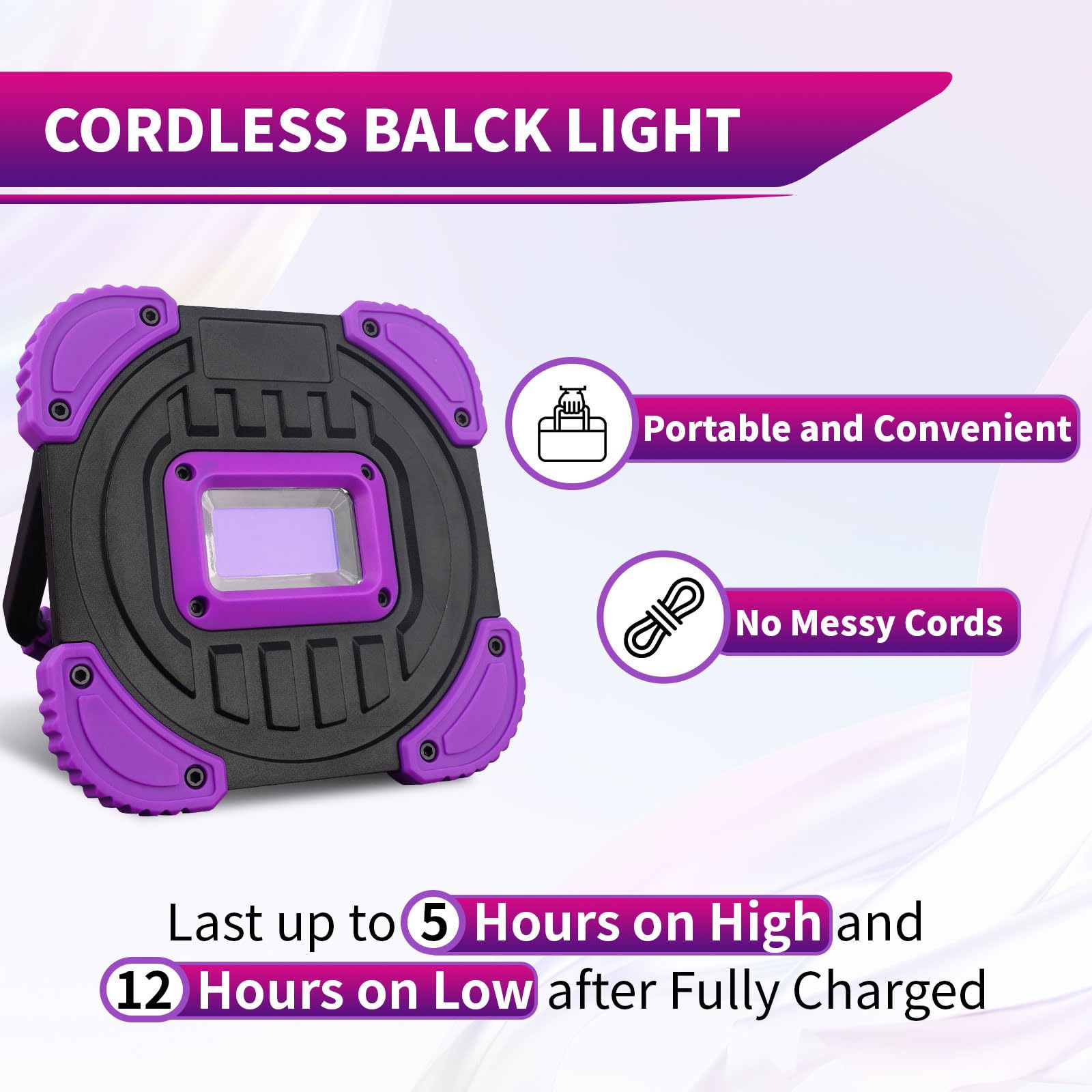 Biuonk Rechargeable Led Black Light, Cordless 395Nm Battery Powered Black Lights For Glow Party, Body Painting, Fishing, Hallowe